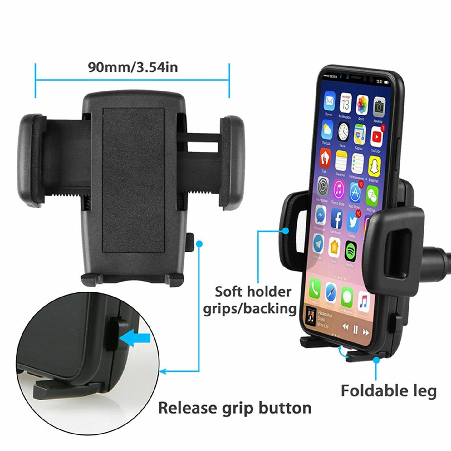 Car 360-degree Rearview Mirror Mount GPS Phone Holder Stand Adjustable