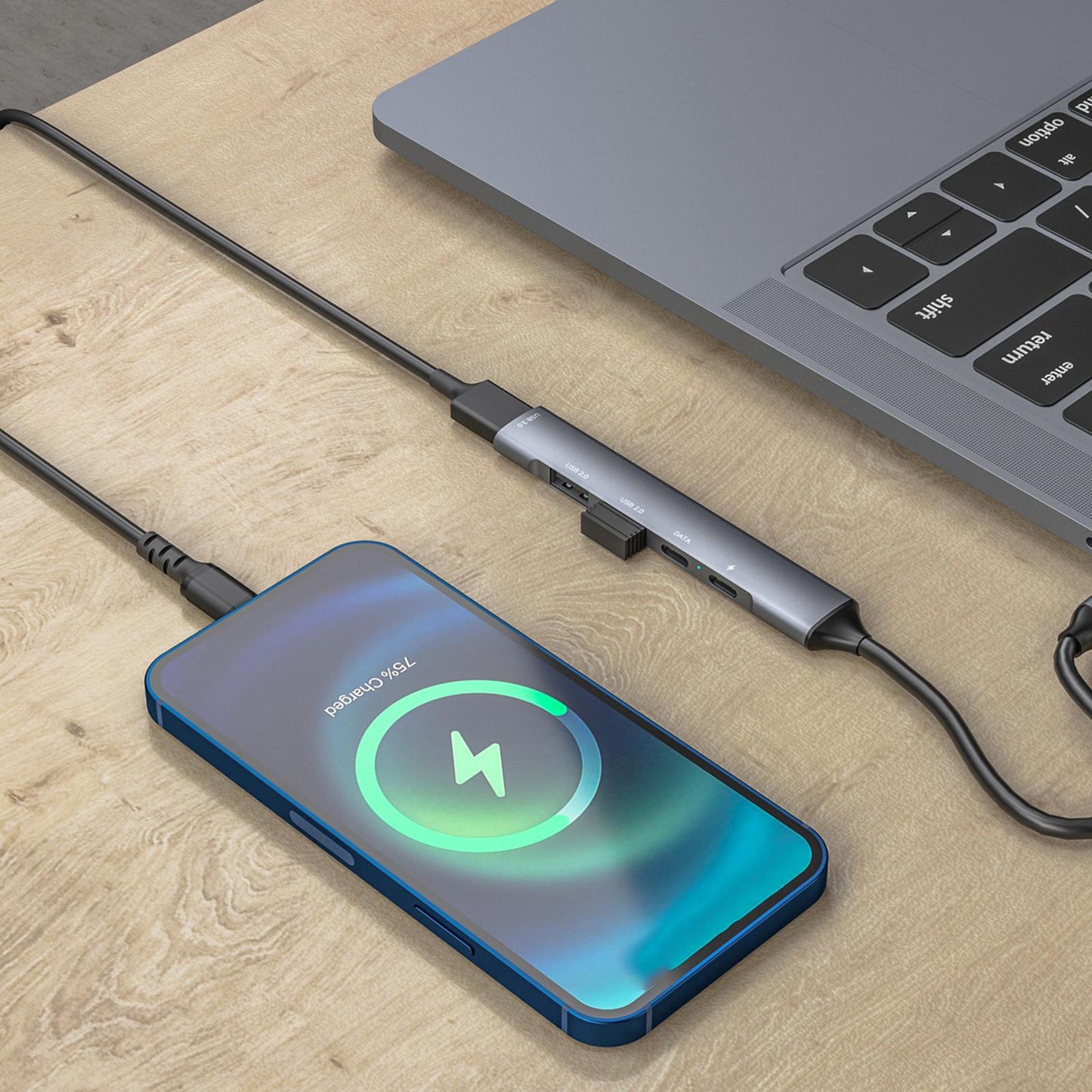 USB C Hub Multi-Port Type-C 5 in 1 USB C 2.0 for iPad Pro Easy to Carry