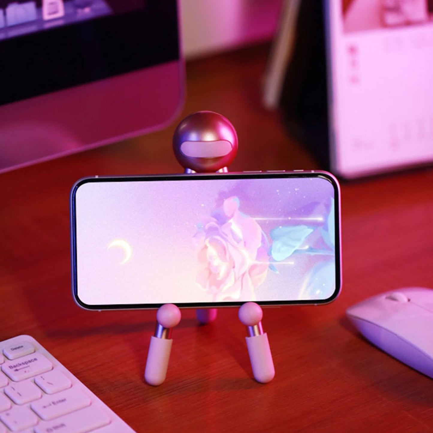 Metal Phone Tripod Adjustable Cellphone Storage Holder Bracket Grey