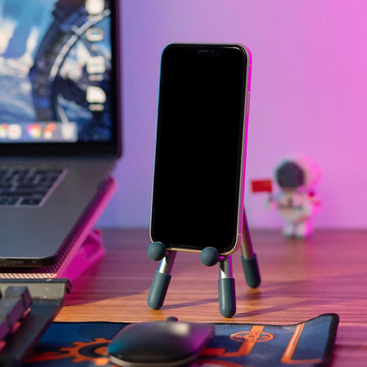 Metal Phone Tripod Adjustable Cellphone Storage Holder Bracket Grey