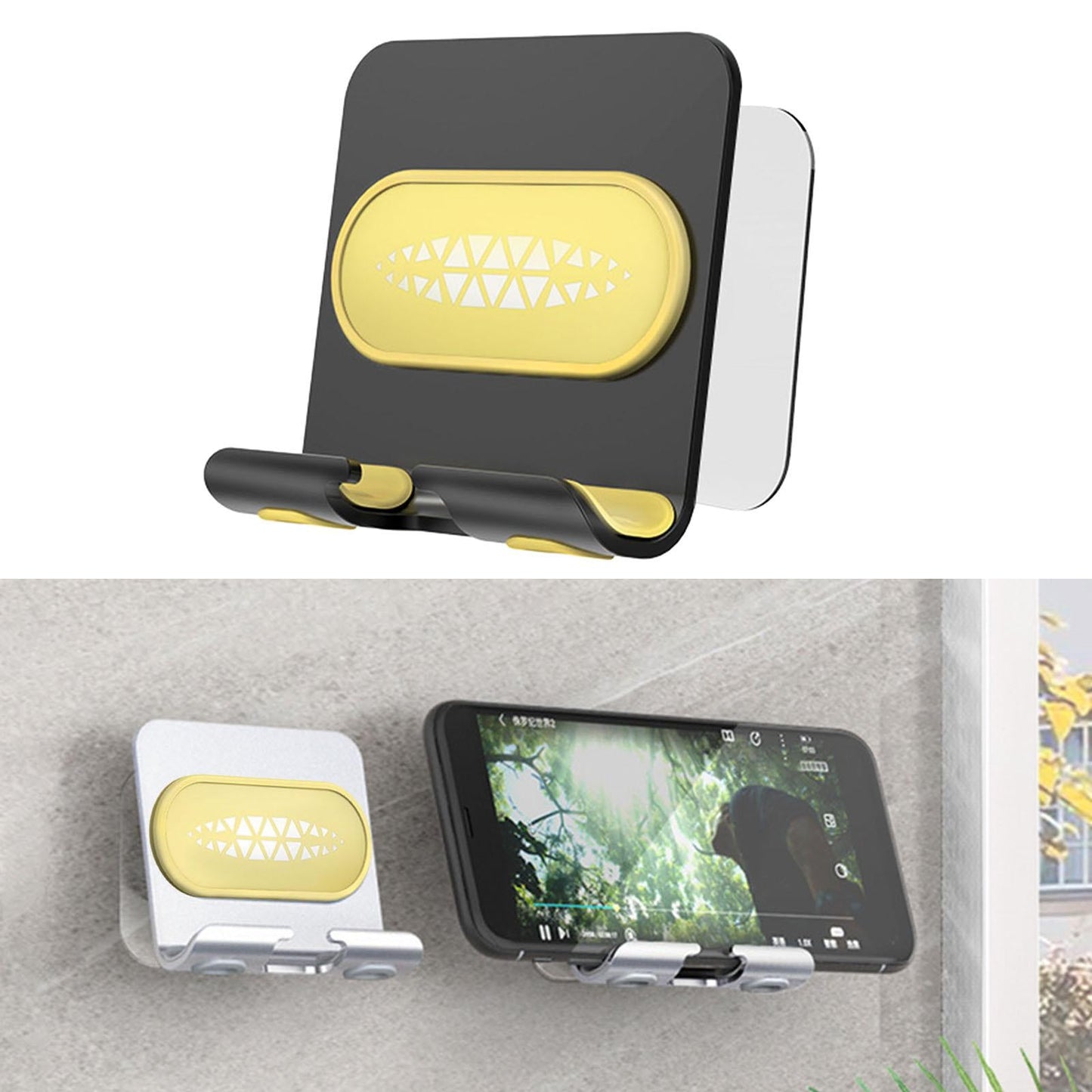 Universal Adhesive Wall Mount Phone Holder Punch-Free Bracket Black Yellow