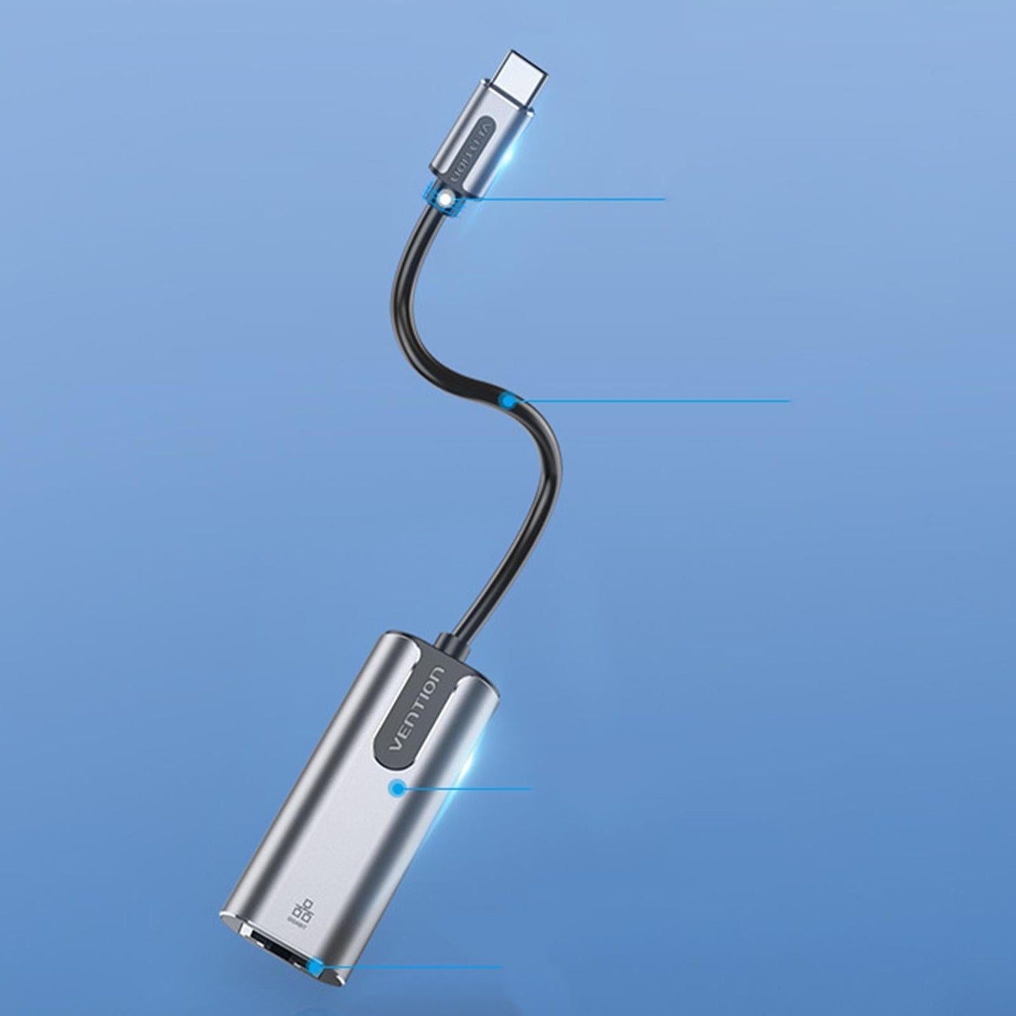 10/100/1000Mbps USB Type C Ethernet Adapter Portable Network Card Gray