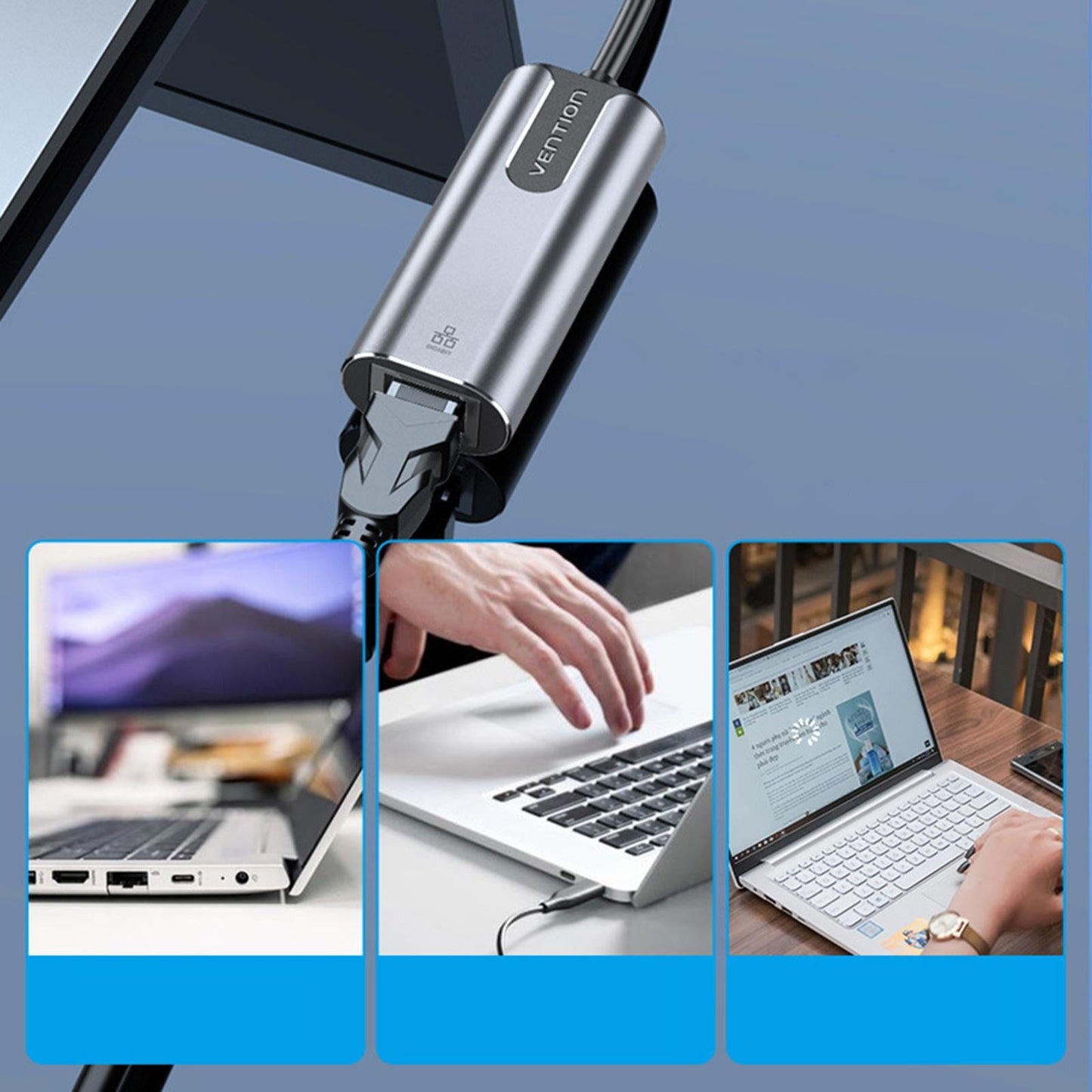 10/100/1000Mbps USB Type C Ethernet Adapter Portable Network Card Gray