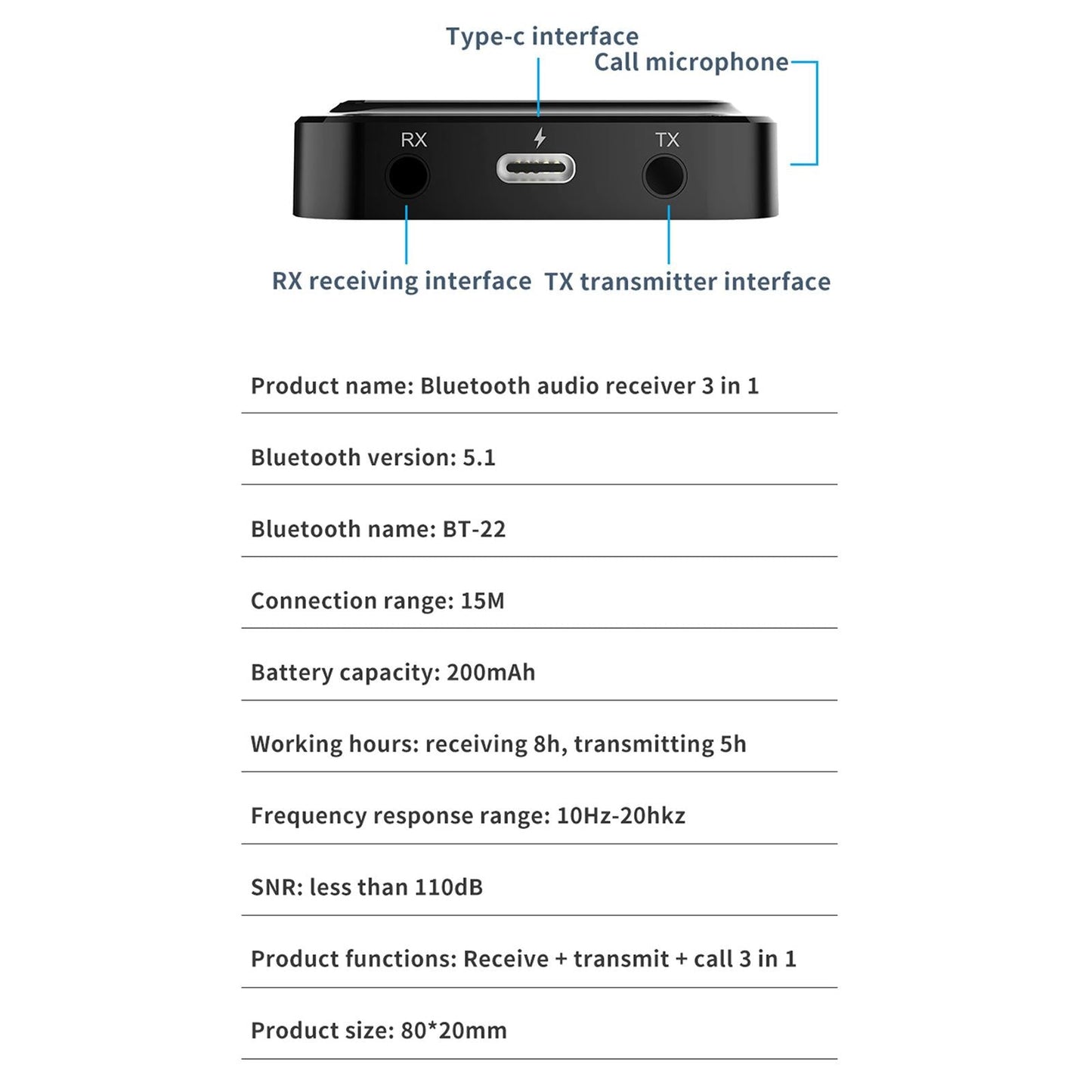 Bluetooth 5.1 AUX Transmitter and Receiver Rechargeable AUX Interface Design