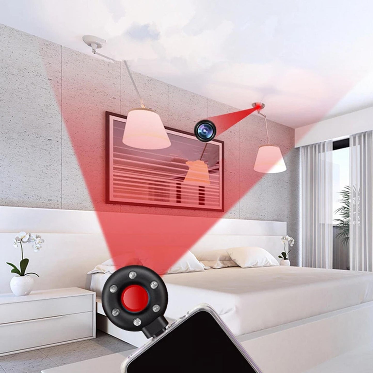 Pocket Sized Camera Detector W/LED Lights for Dressing Room Bathroom Black