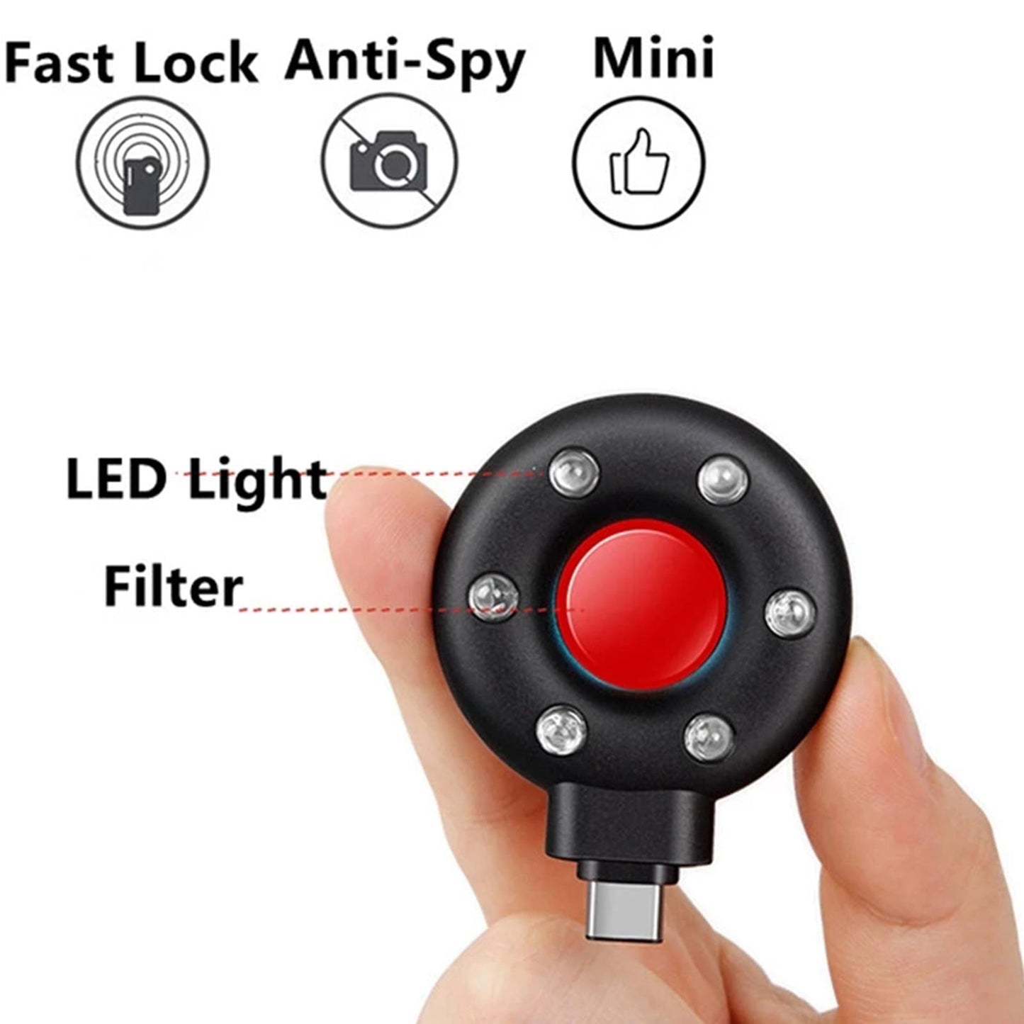 Pocket Sized Camera Detector W/LED Lights for Dressing Room Bathroom Black