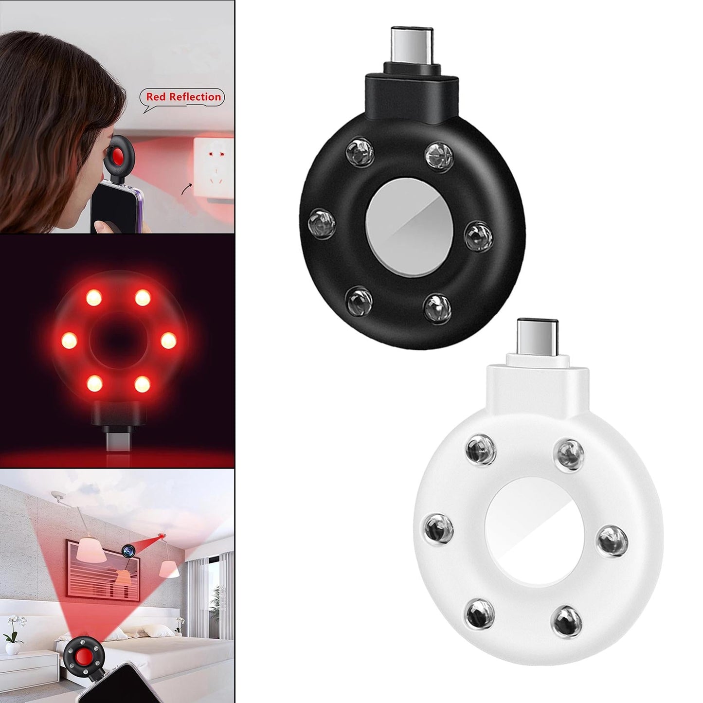 Pocket Sized Camera Detector W/LED Lights for Dressing Room Bathroom Black