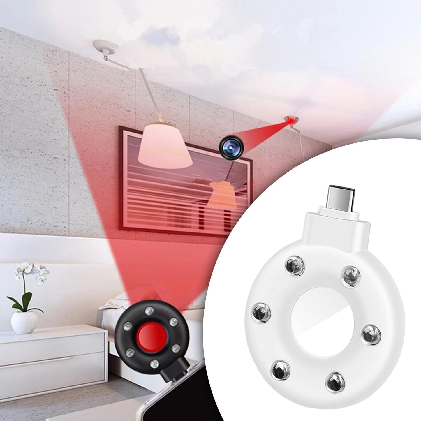 Pocket Sized Camera Detector W/LED Lights for Dressing Room Bathroom White