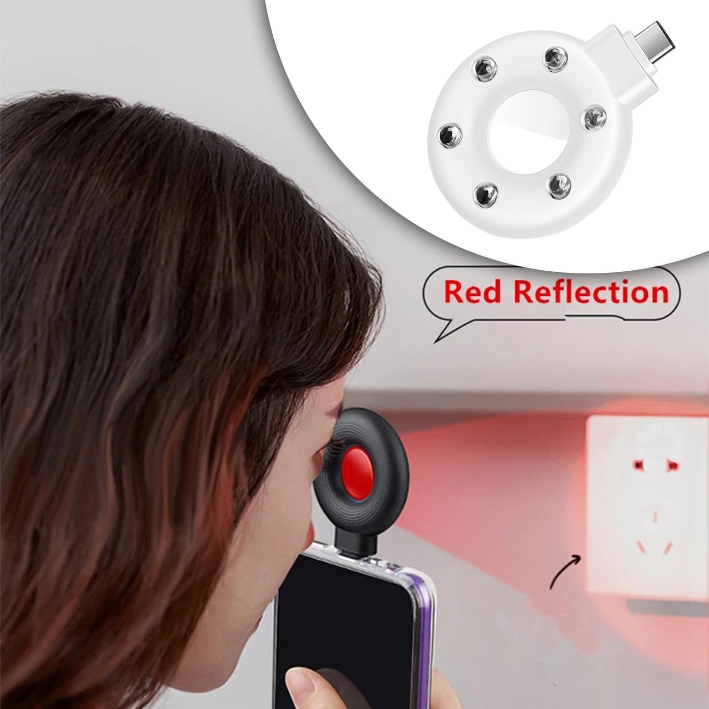 Pocket Sized Camera Detector W/LED Lights for Dressing Room Bathroom White
