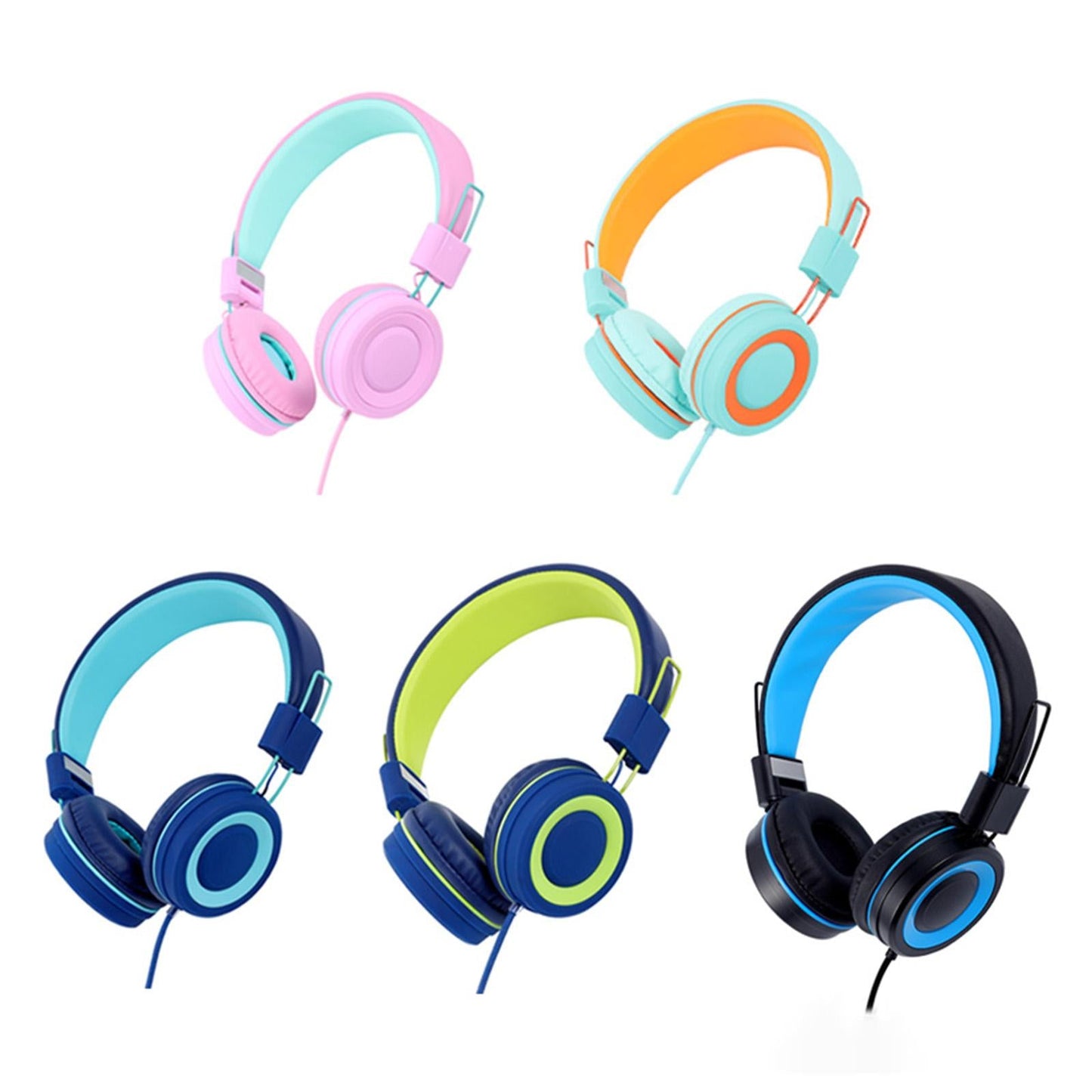 On-Ear Wired Headset Noise Cancellation 3.5mm Socket for School Travel Kids Blue Black