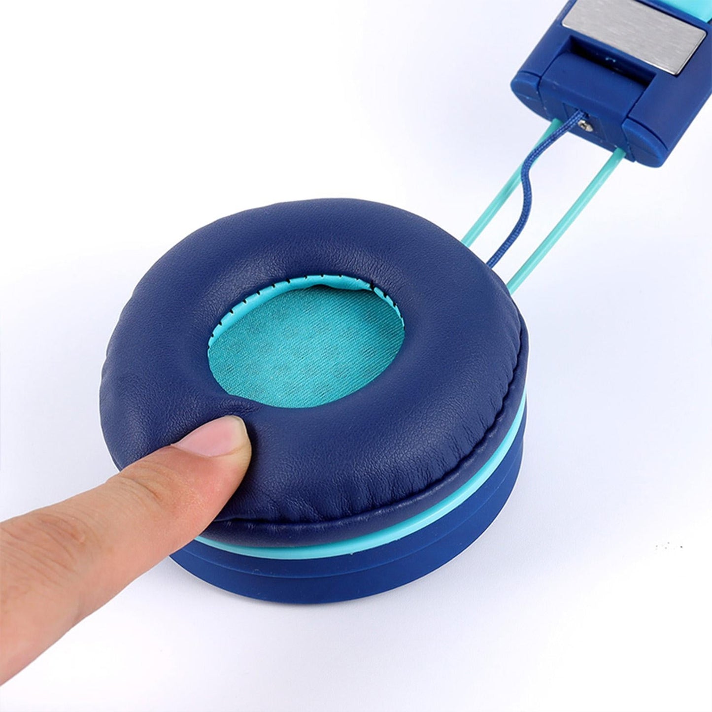 On-Ear Wired Headset Noise Cancellation 3.5mm Socket for School Travel Kids Blue