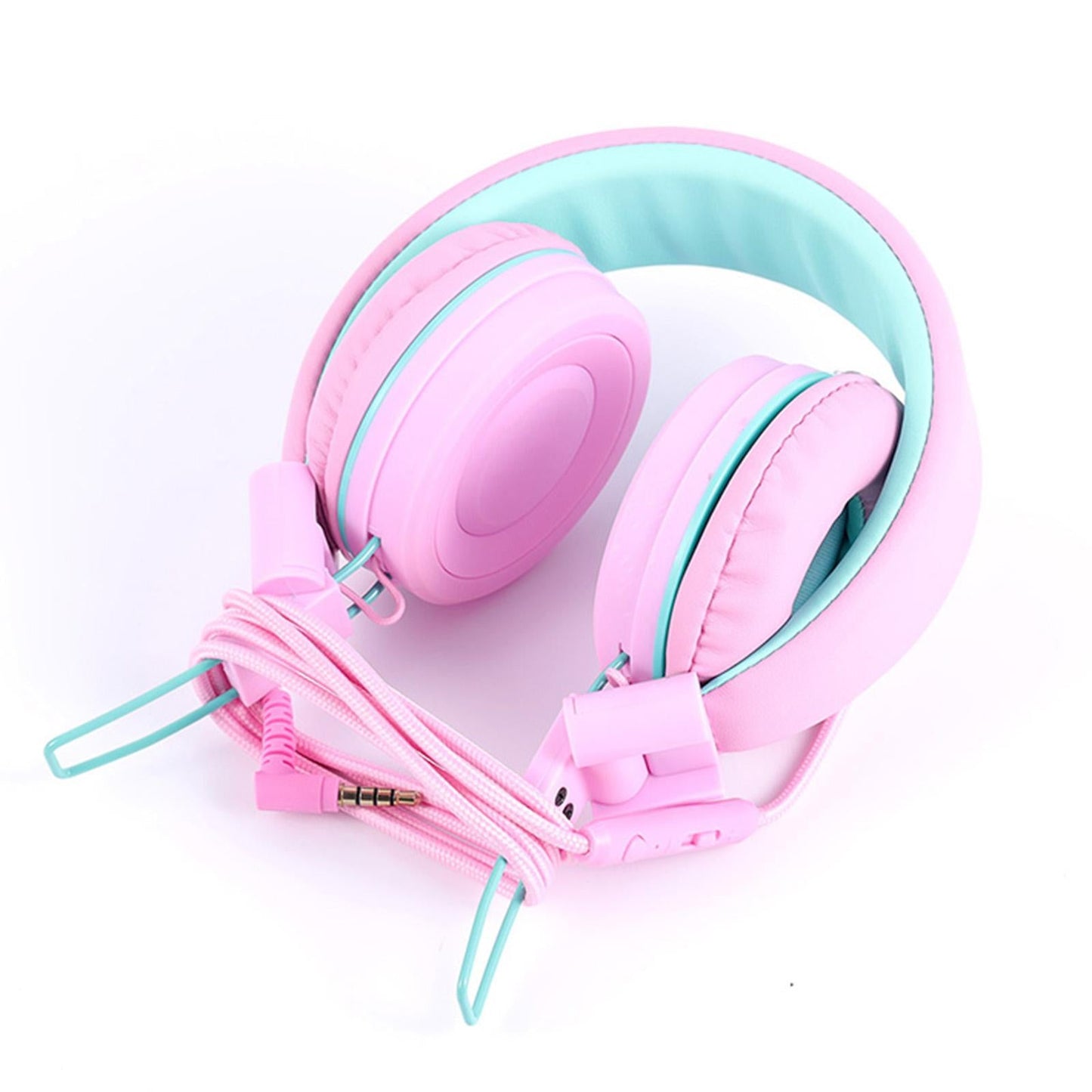 On-Ear Wired Headset Noise Cancellation 3.5mm Socket for School Travel Kids Pink