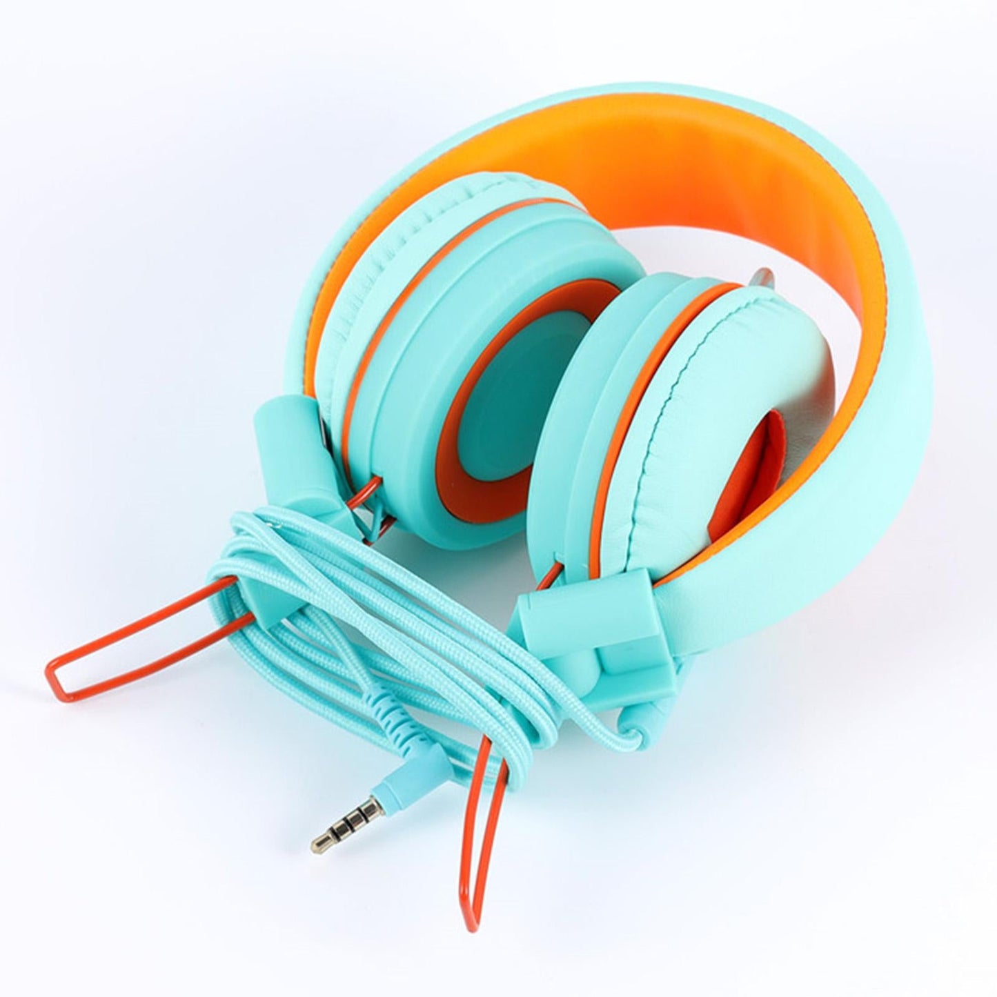 On-Ear Wired Headset Noise Cancellation 3.5mm Socket for School Travel Kids Green Orange