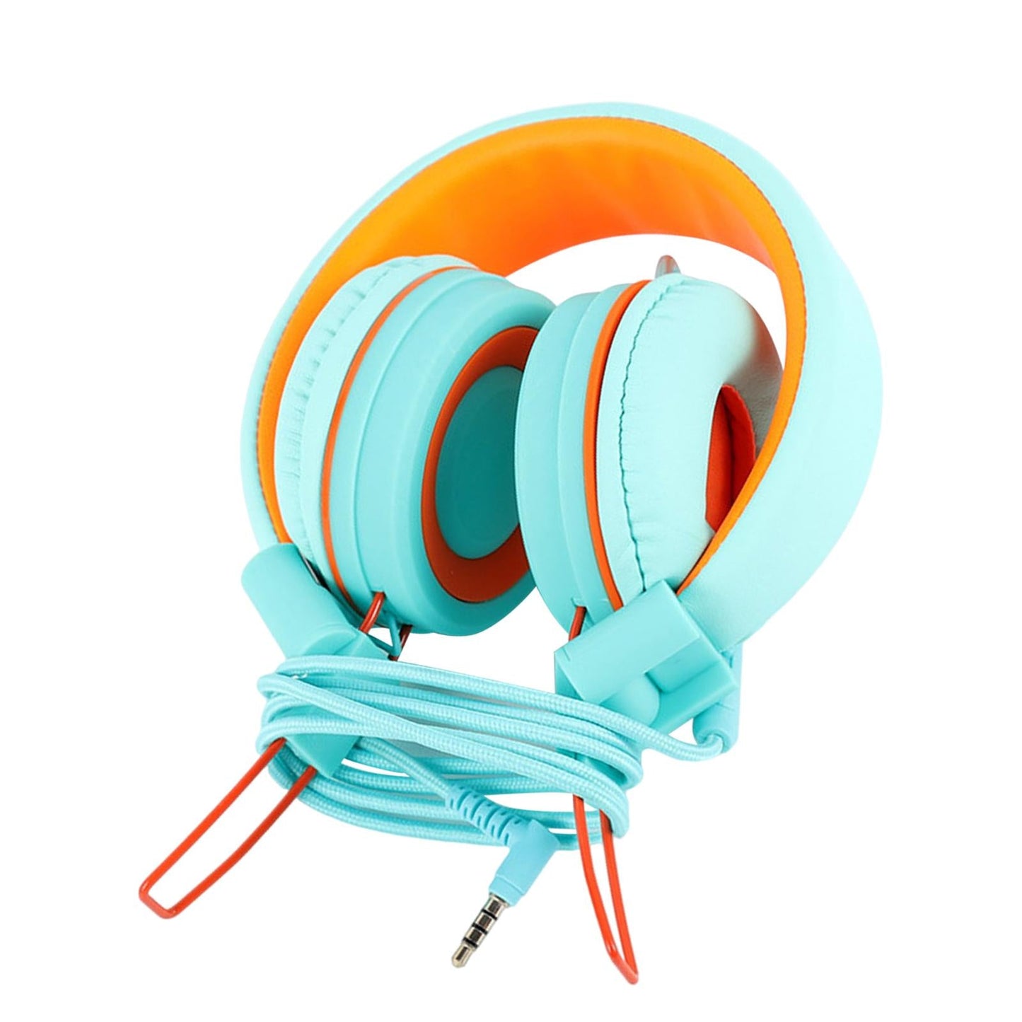 On-Ear Wired Headset Noise Cancellation 3.5mm Socket for School Travel Kids Green Orange