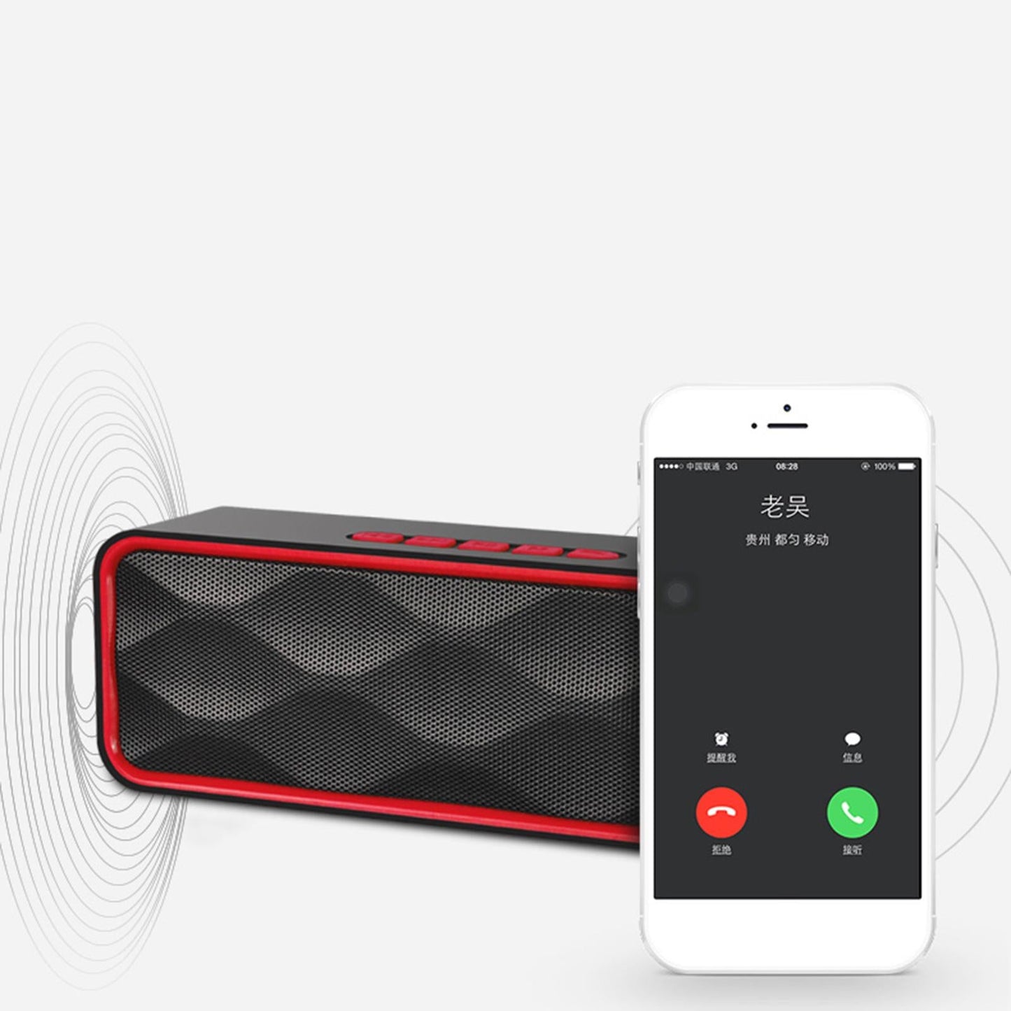 Protable Bluetooth Speaker with FM Radio USB AUX for Smartphones Red