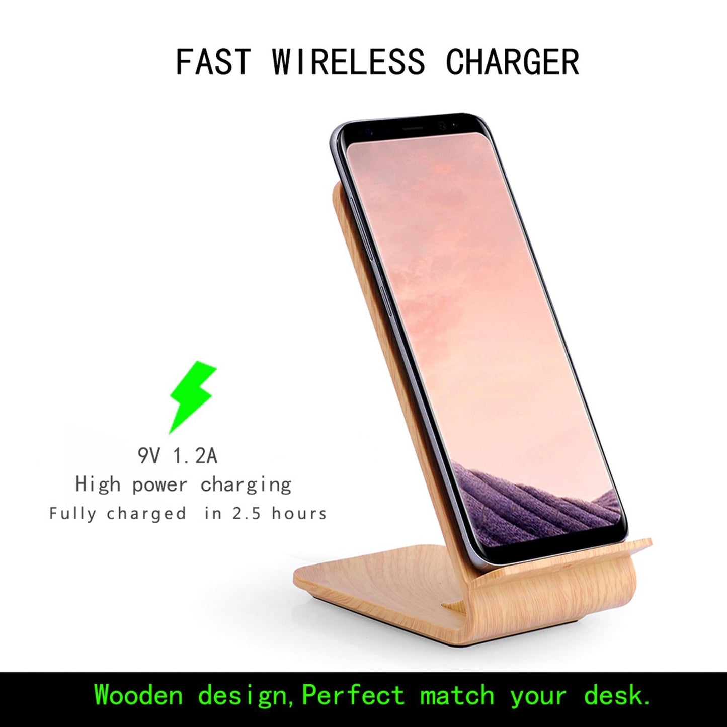 ABS Wireless Desktop Charger Quick Charge USB Cable for Mobile Phones Wooden