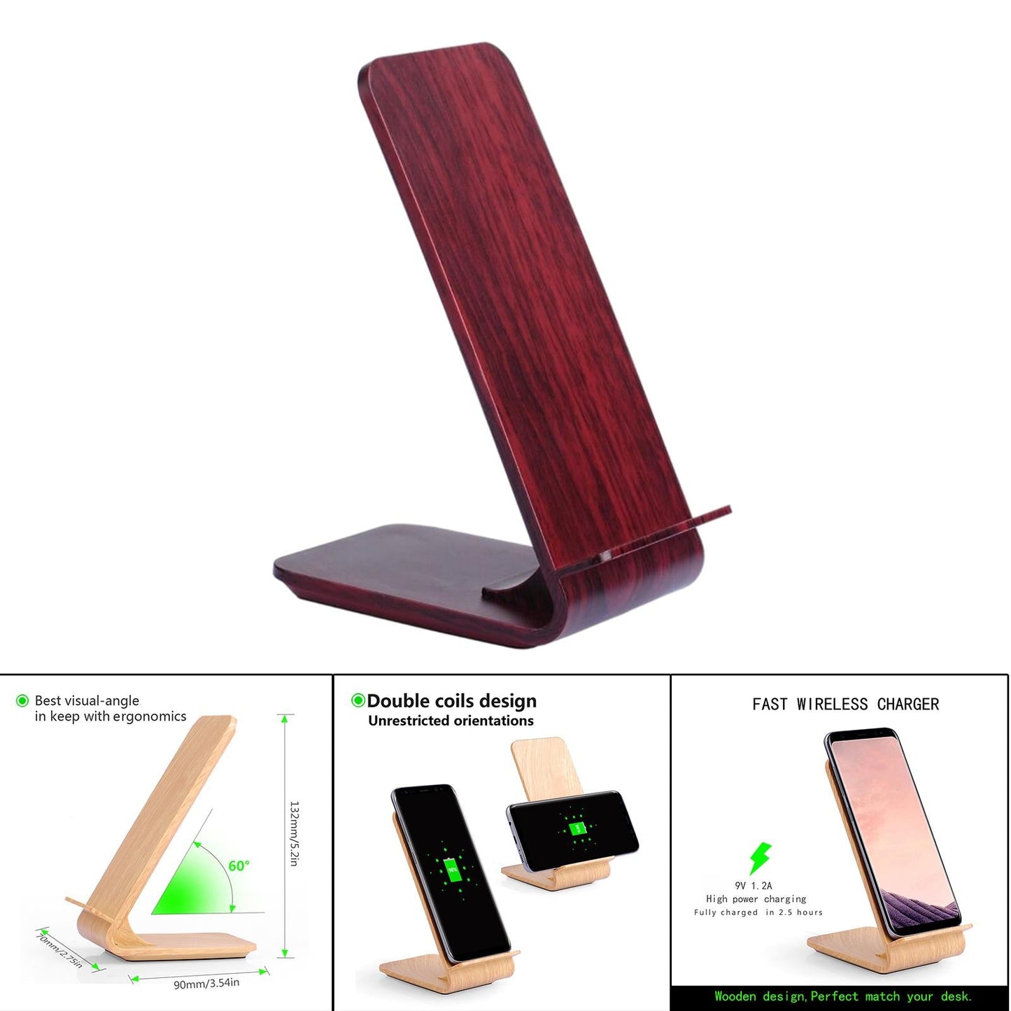 ABS Wireless Desktop Charger Quick Charge USB Cable for Mobile Phones Red