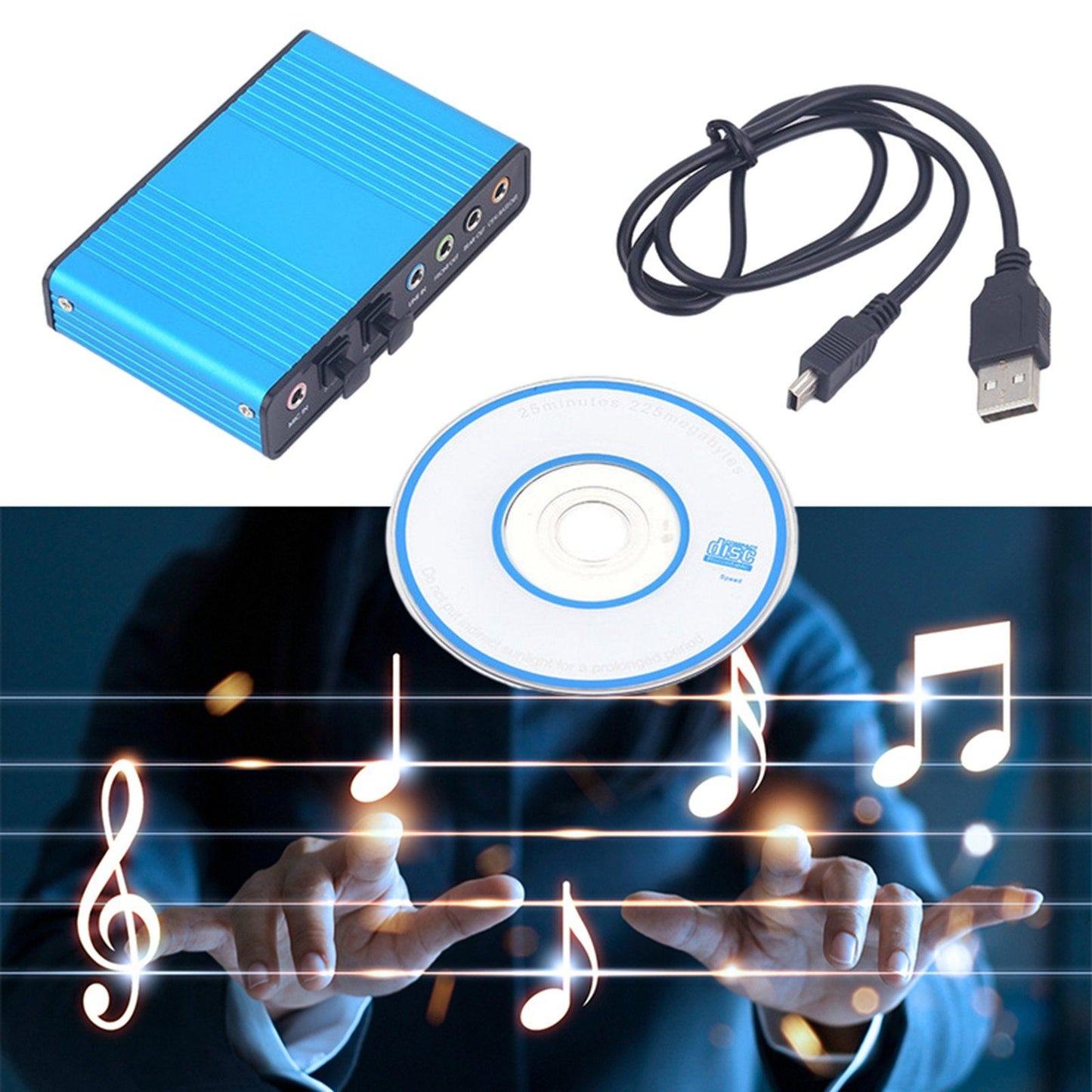 Sound Card 4 Channel 32KHz 48KHz Stereo 5.1 Audio USB 2.0 for Laptop blue