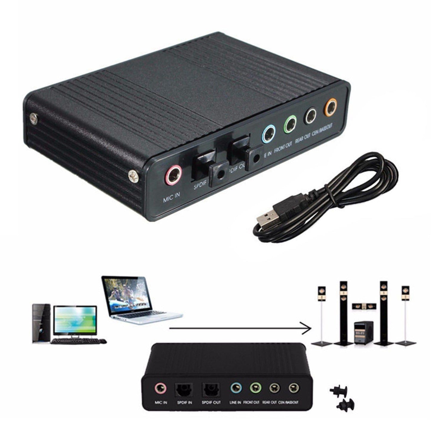 Sound Card 4 Channel 32KHz 48KHz Stereo 5.1 Audio USB 2.0 for Laptop black