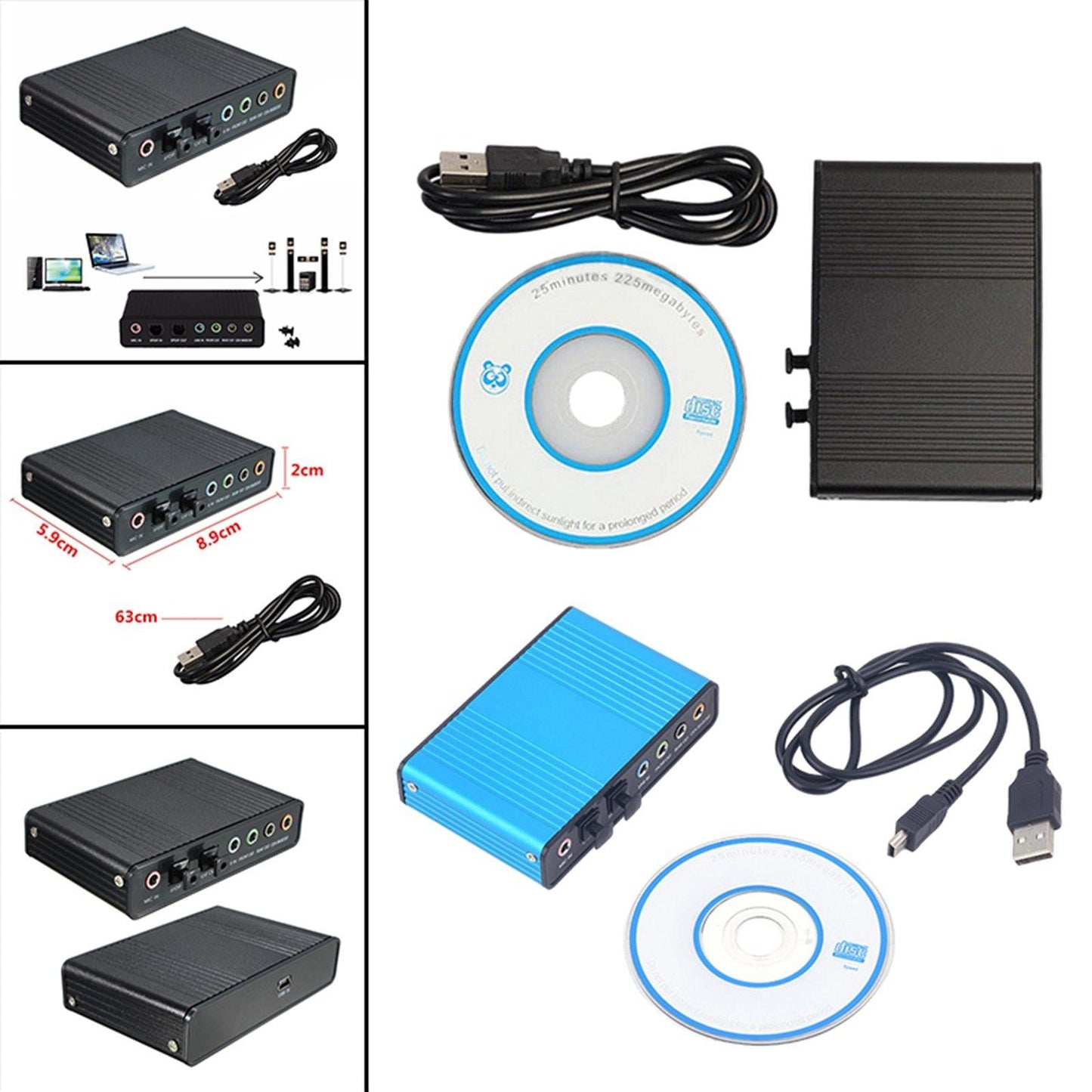 Sound Card 4 Channel 32KHz 48KHz Stereo 5.1 Audio USB 2.0 for Laptop black