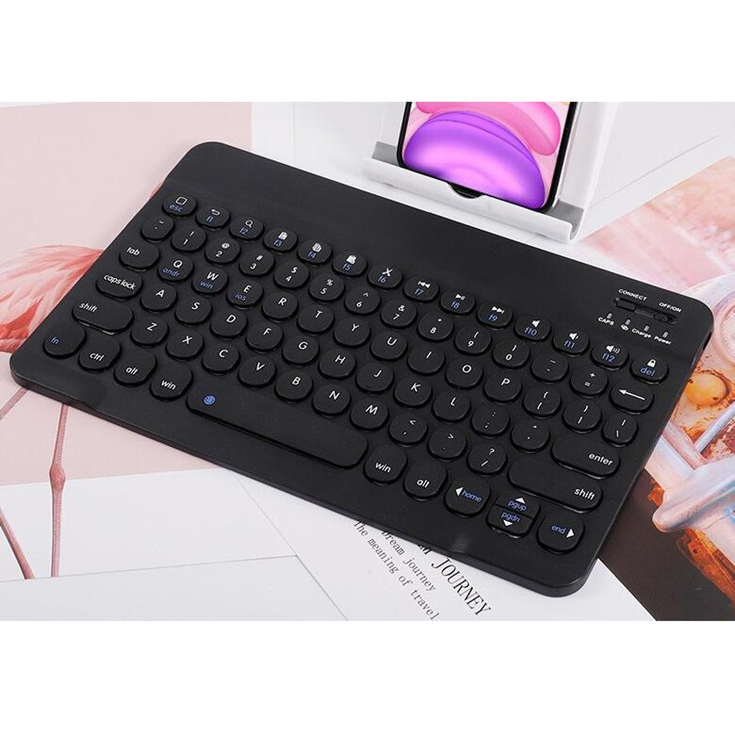 Round Keycap Wireless Bluetooth Keyboard for Phones Laptop Black