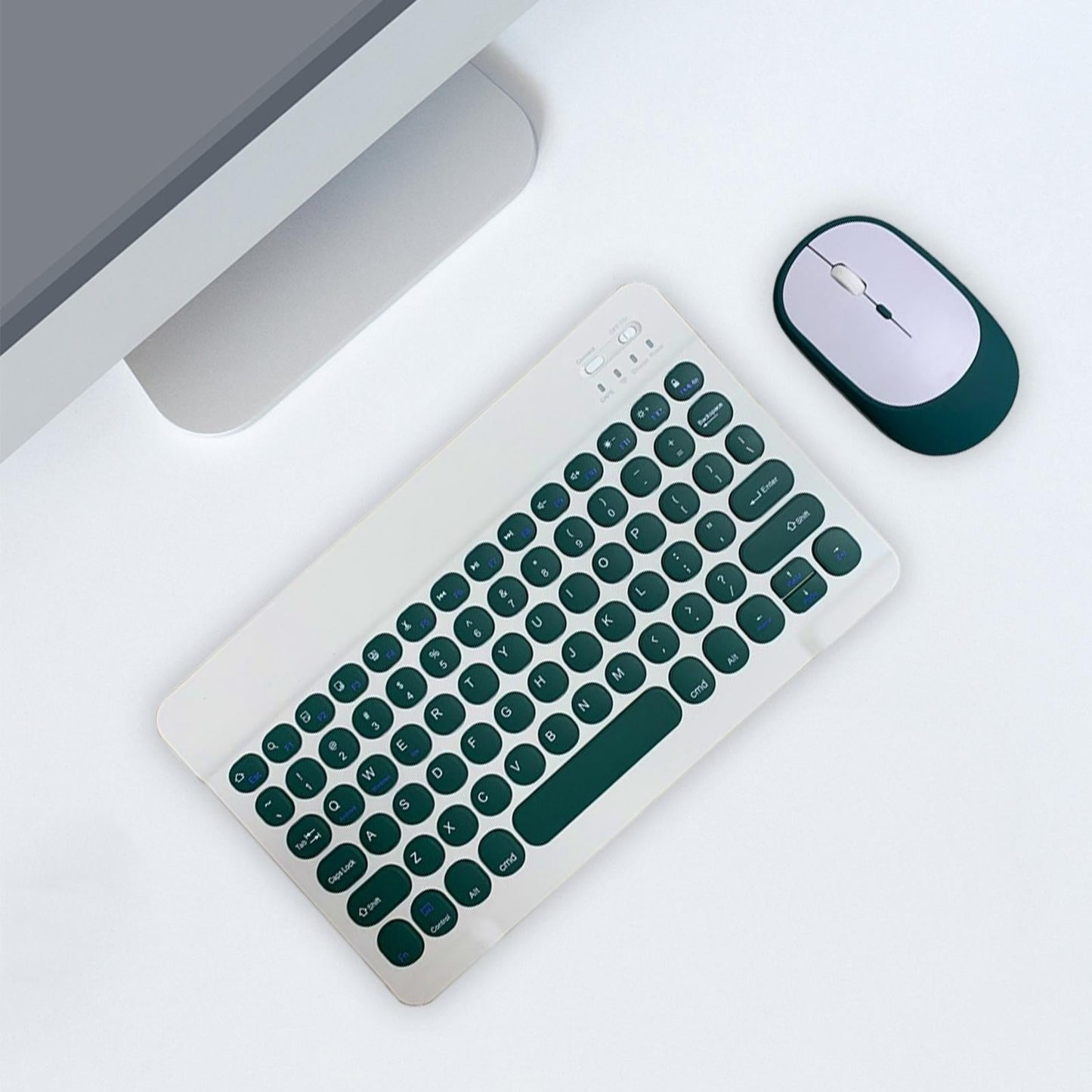 Round Keycap Wireless Bluetooth Keyboard for Phones Laptop Blue with Mouse