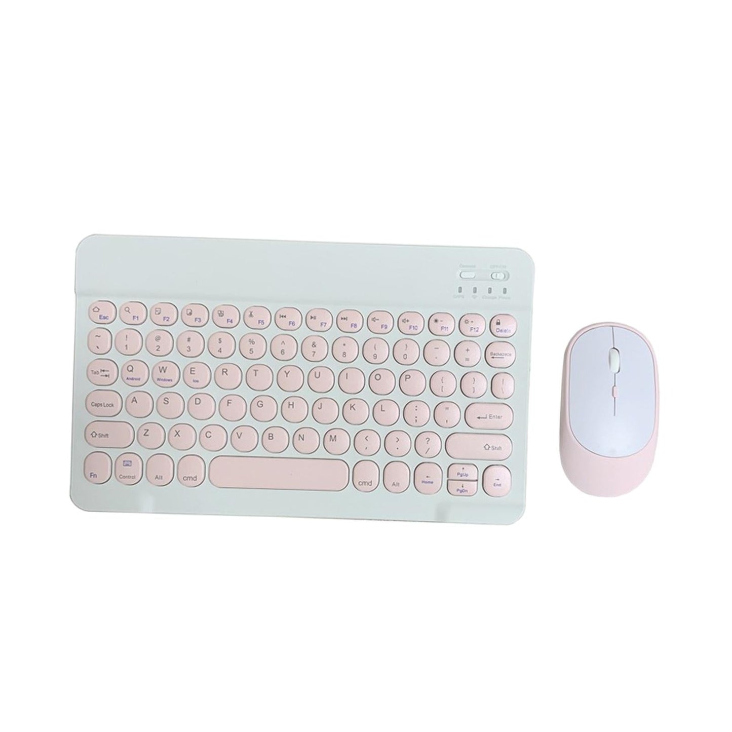 Round Keycap Wireless Bluetooth Keyboard for Phones Laptop Pink with Mouse