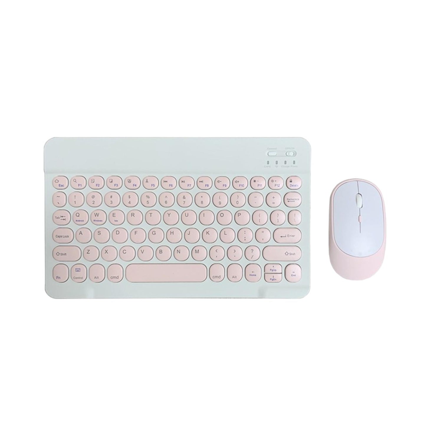 Round Keycap Wireless Bluetooth Keyboard for Phones Laptop Pink with Mouse