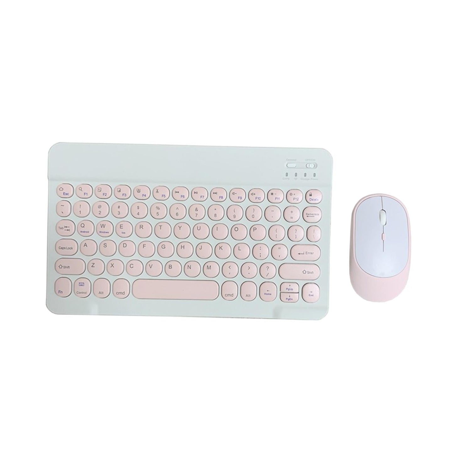Round Keycap Wireless Bluetooth Keyboard for Phones Laptop Pink with Mouse