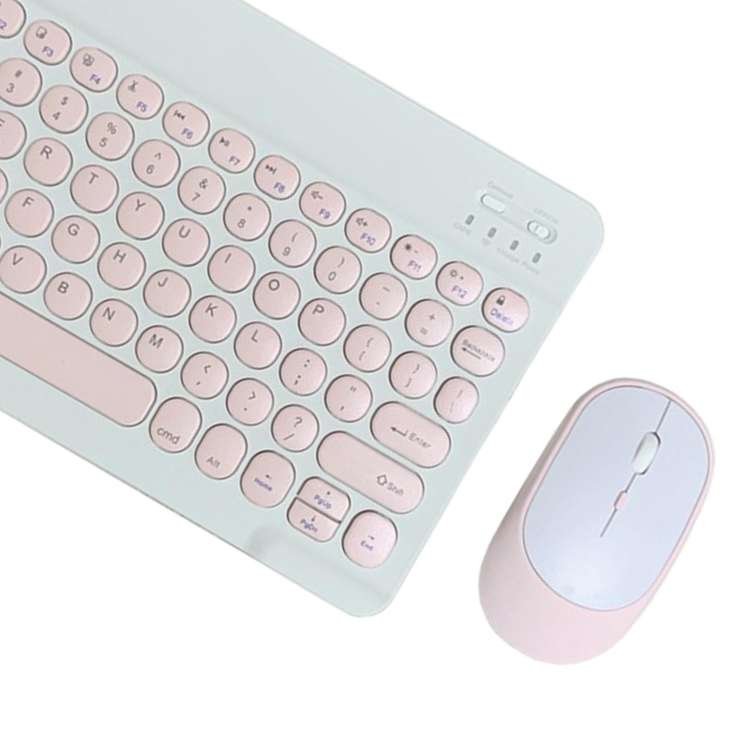 Round Keycap Wireless Bluetooth Keyboard for Phones Laptop Pink with Mouse