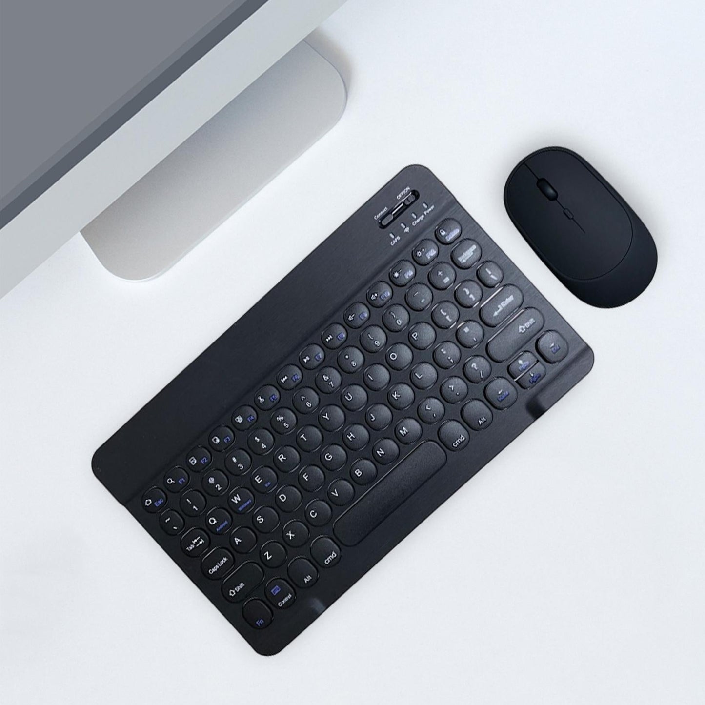 Round Keycap Wireless Bluetooth Keyboard for Phones Laptop Black with Mouse