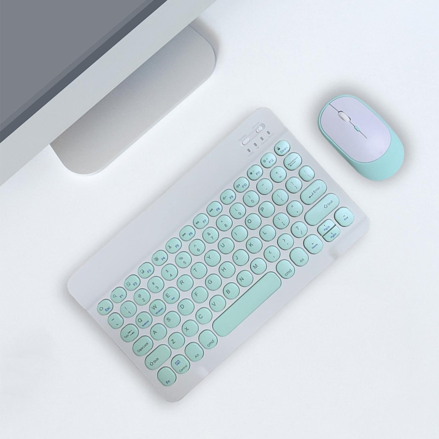 Round Keycap Wireless Bluetooth Keyboard for Phones Laptop Green with Mouse