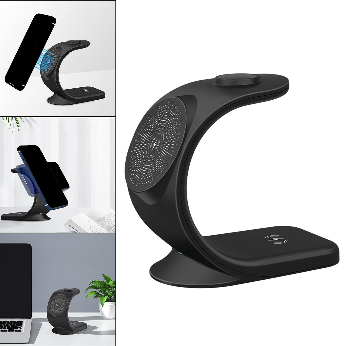 3 in 1 Wireless Magnetic Charger for Earphones 12 Max Pro 11/x/xr iwatch Black