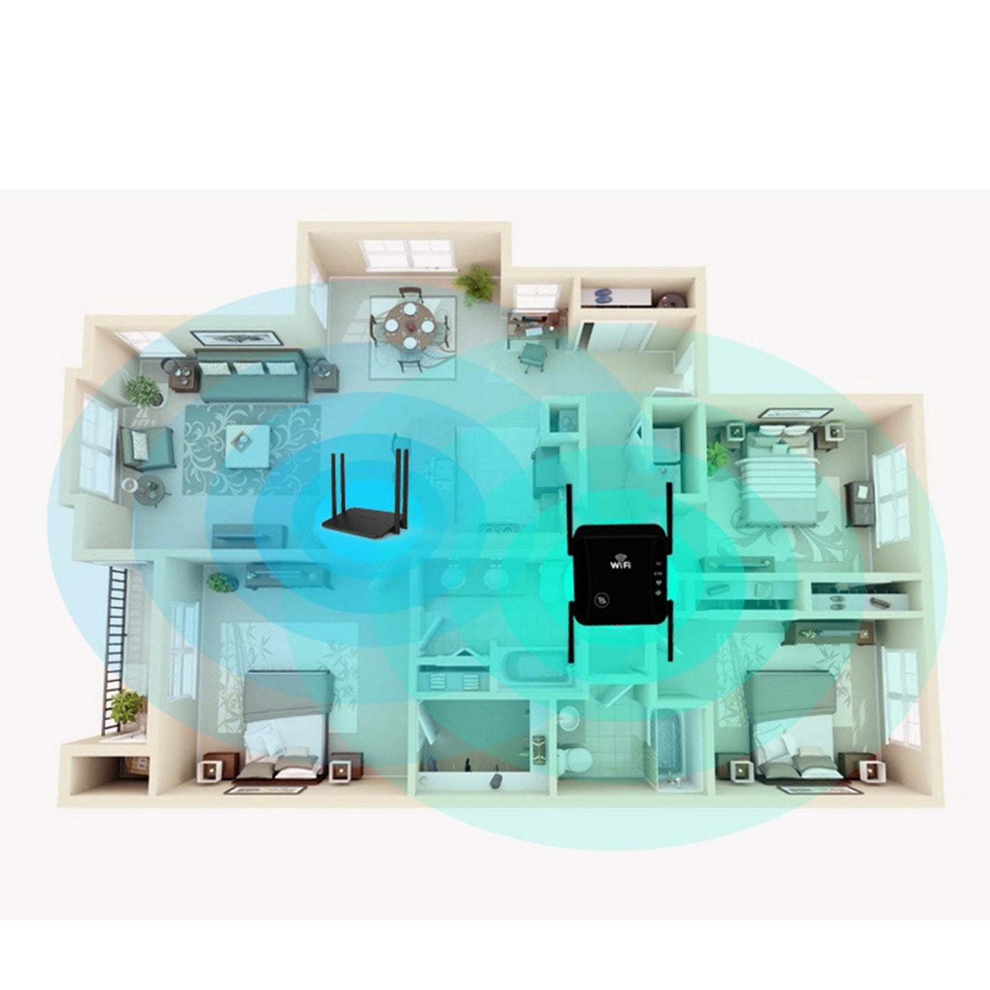 1200Mbps WiFi Extender Repeater 5G 2.4G Dual Band for Home white