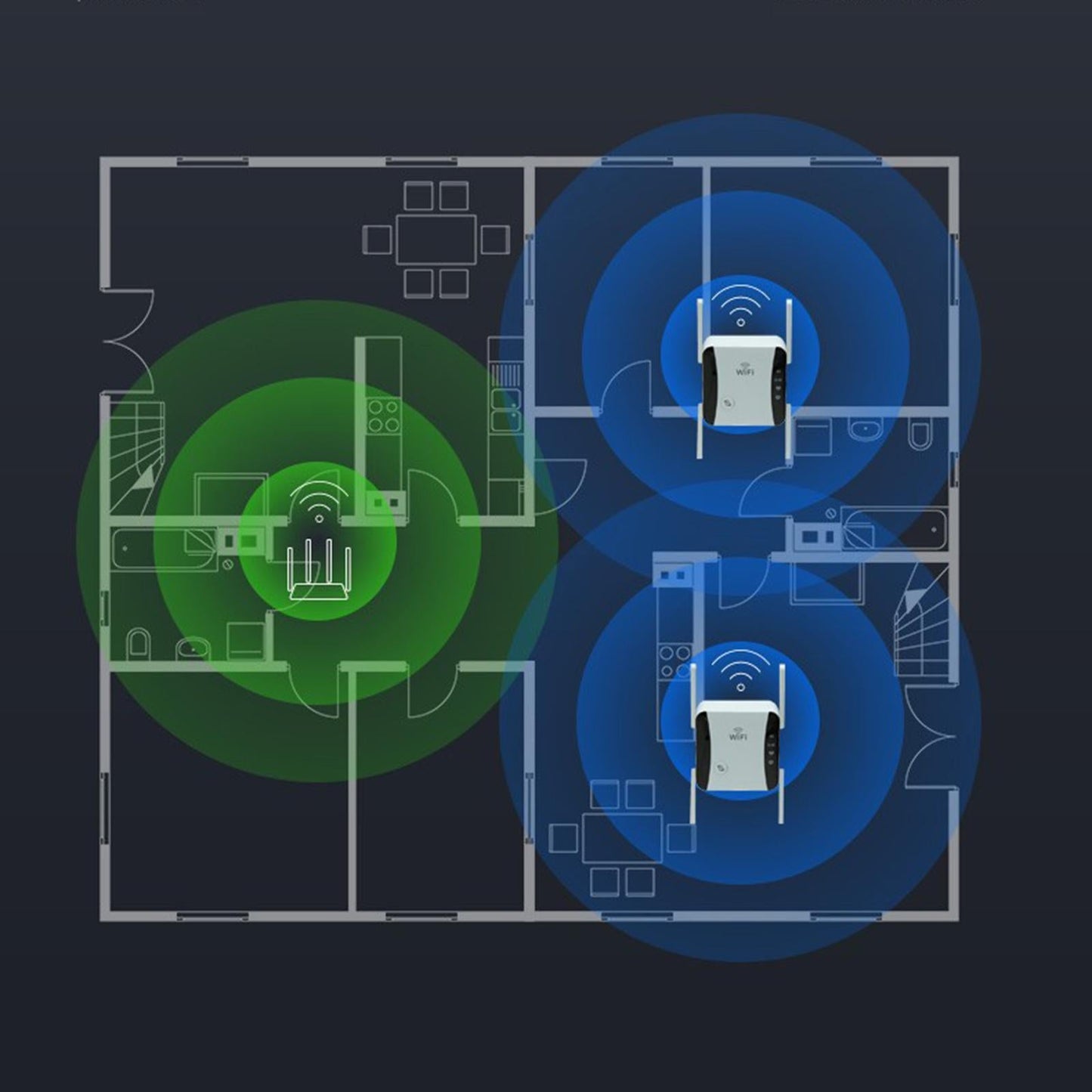 1200Mbps WiFi Extender Repeater 5G 2.4G Dual Band for Home white
