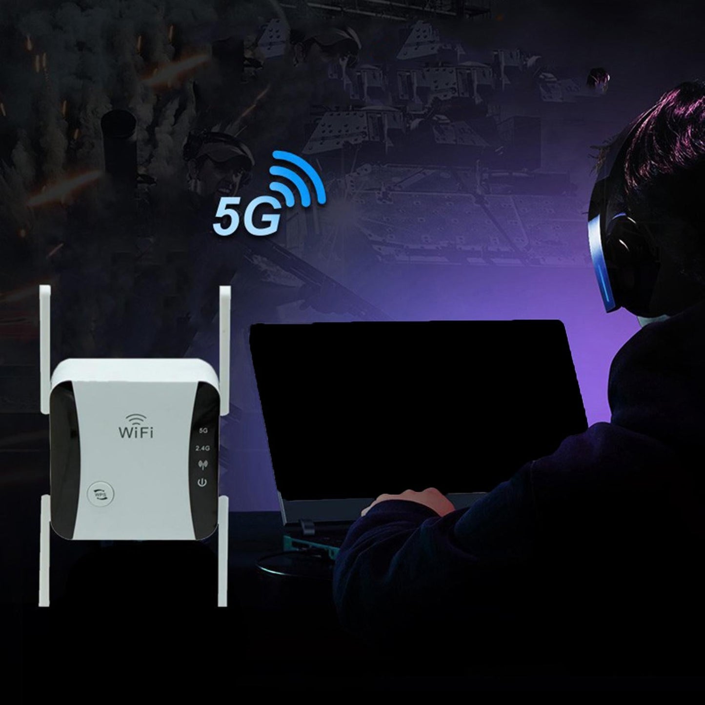 1200Mbps WiFi Extender Repeater 5G 2.4G Dual Band for Home white