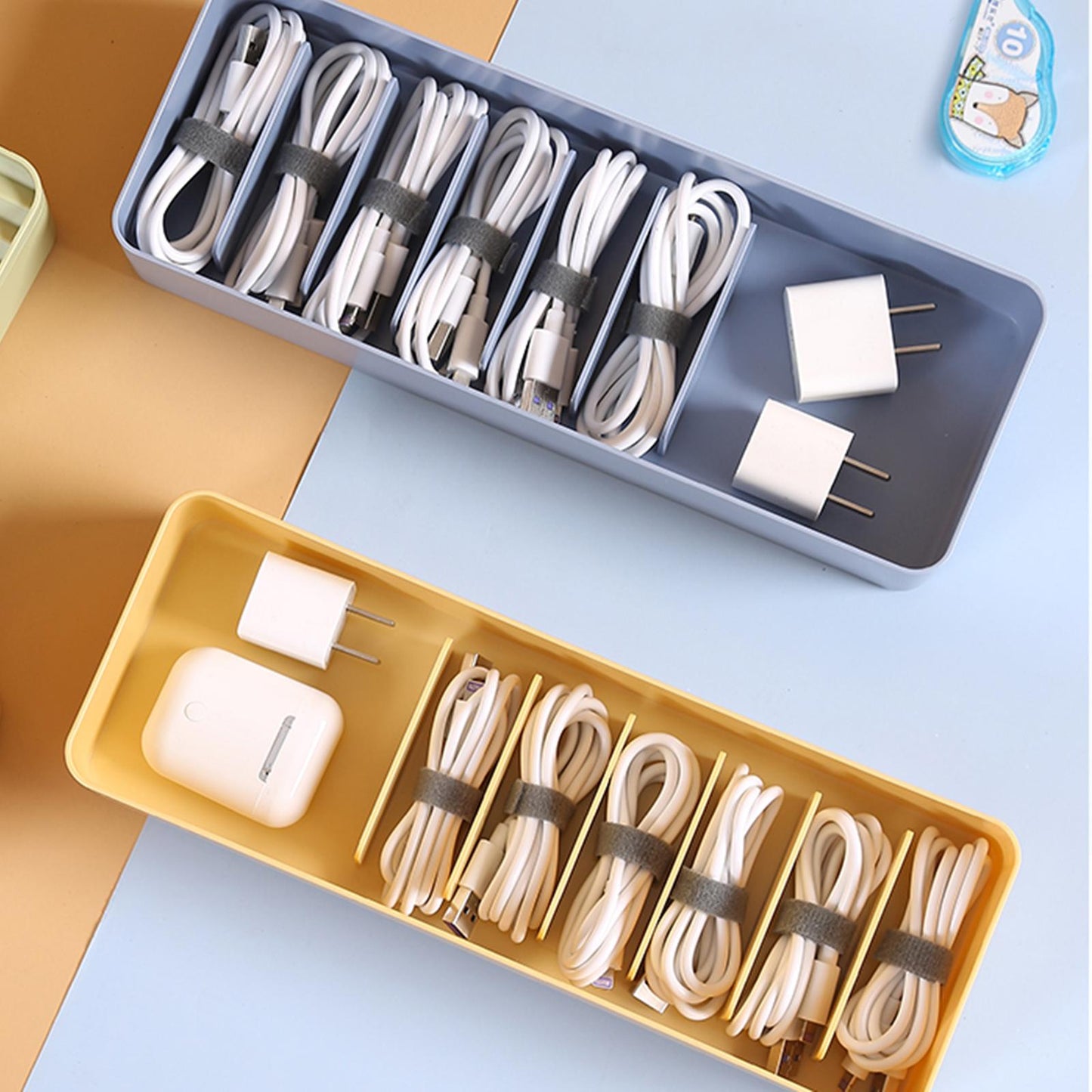 Plastic Cable Storage Boxs Organizer Dustproof Cover for Office Room Home Yellow