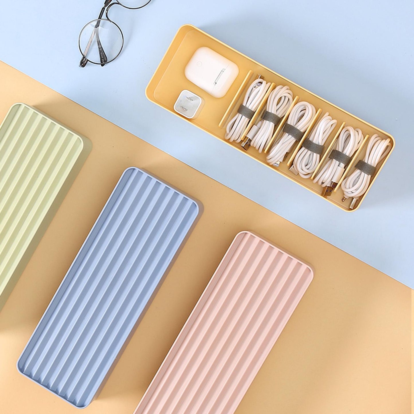 Plastic Cable Storage Boxs Organizer Dustproof Cover for Office Room Home Yellow