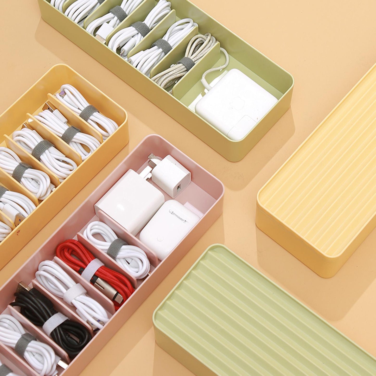 Plastic Cable Storage Boxs Organizer Dustproof Cover for Office Room Home Yellow