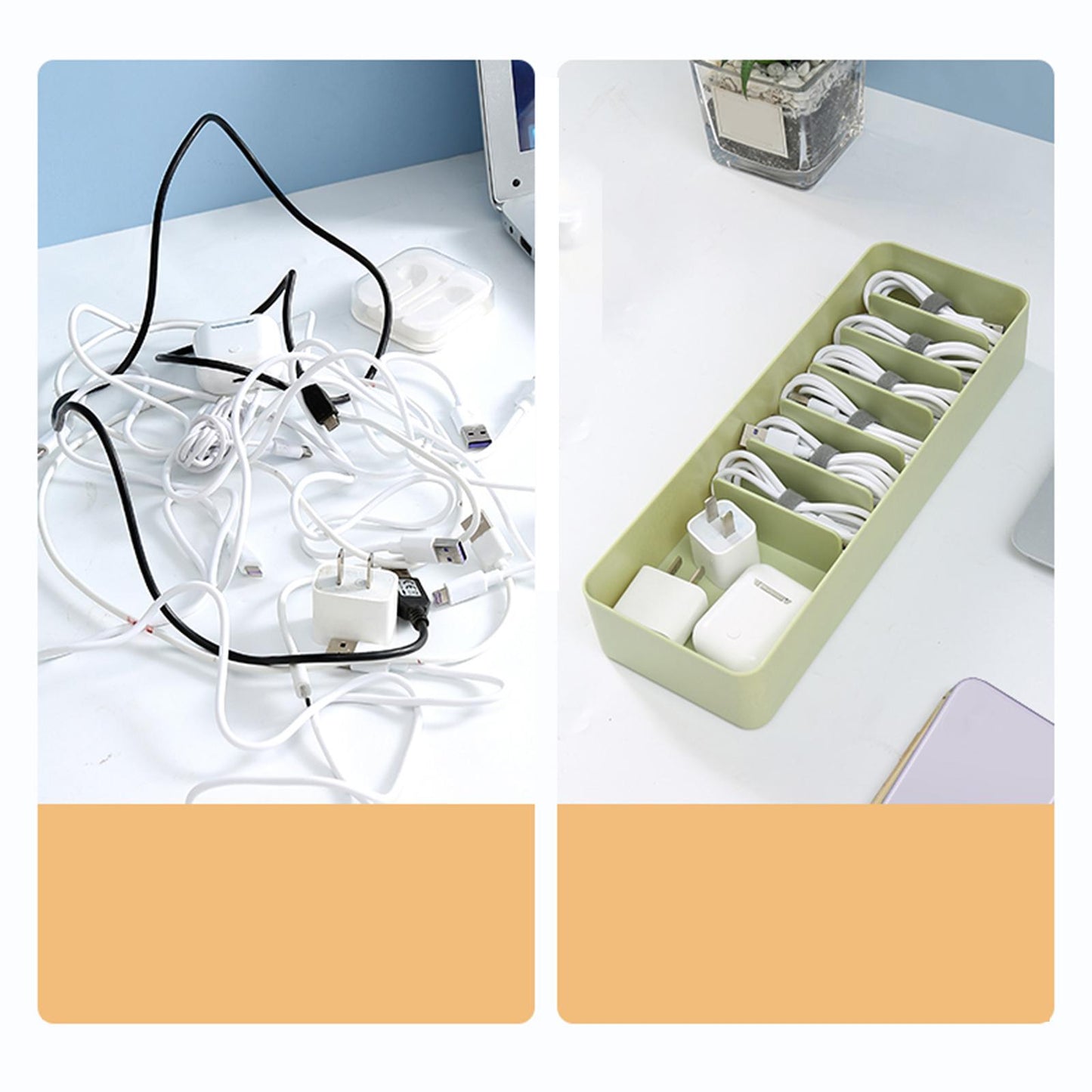 Plastic Cable Storage Boxs Organizer Dustproof Cover for Office Room Home Yellow