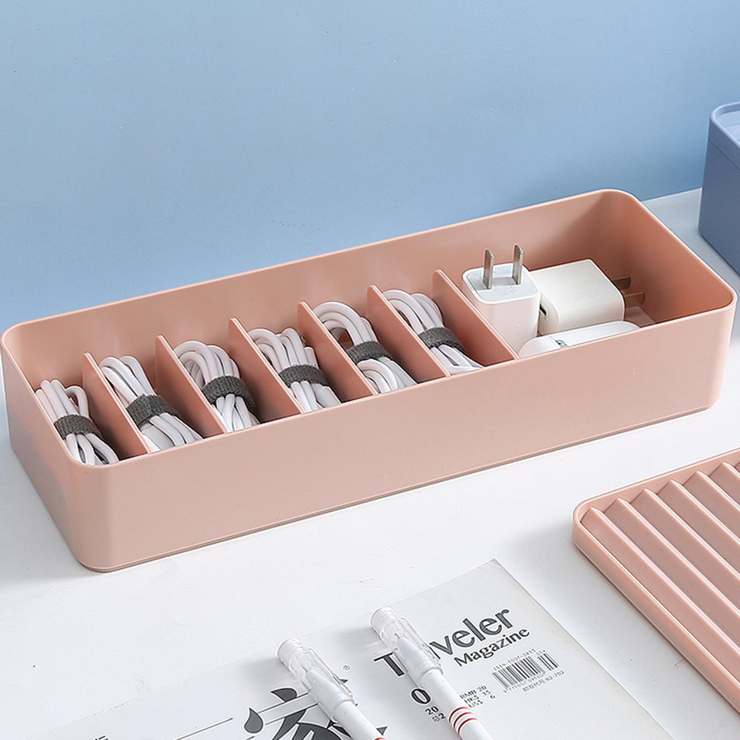 Plastic Cable Storage Boxs Organizer Dustproof Cover for Office Room Home Yellow