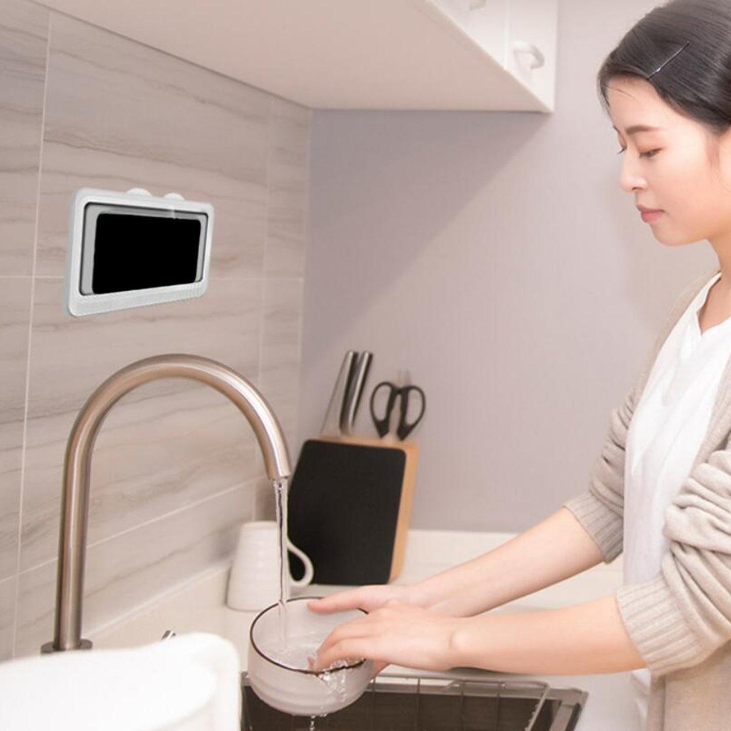 Waterproof Shower Phone Holder Touchable Portable for Bathroom Mobile Phones White