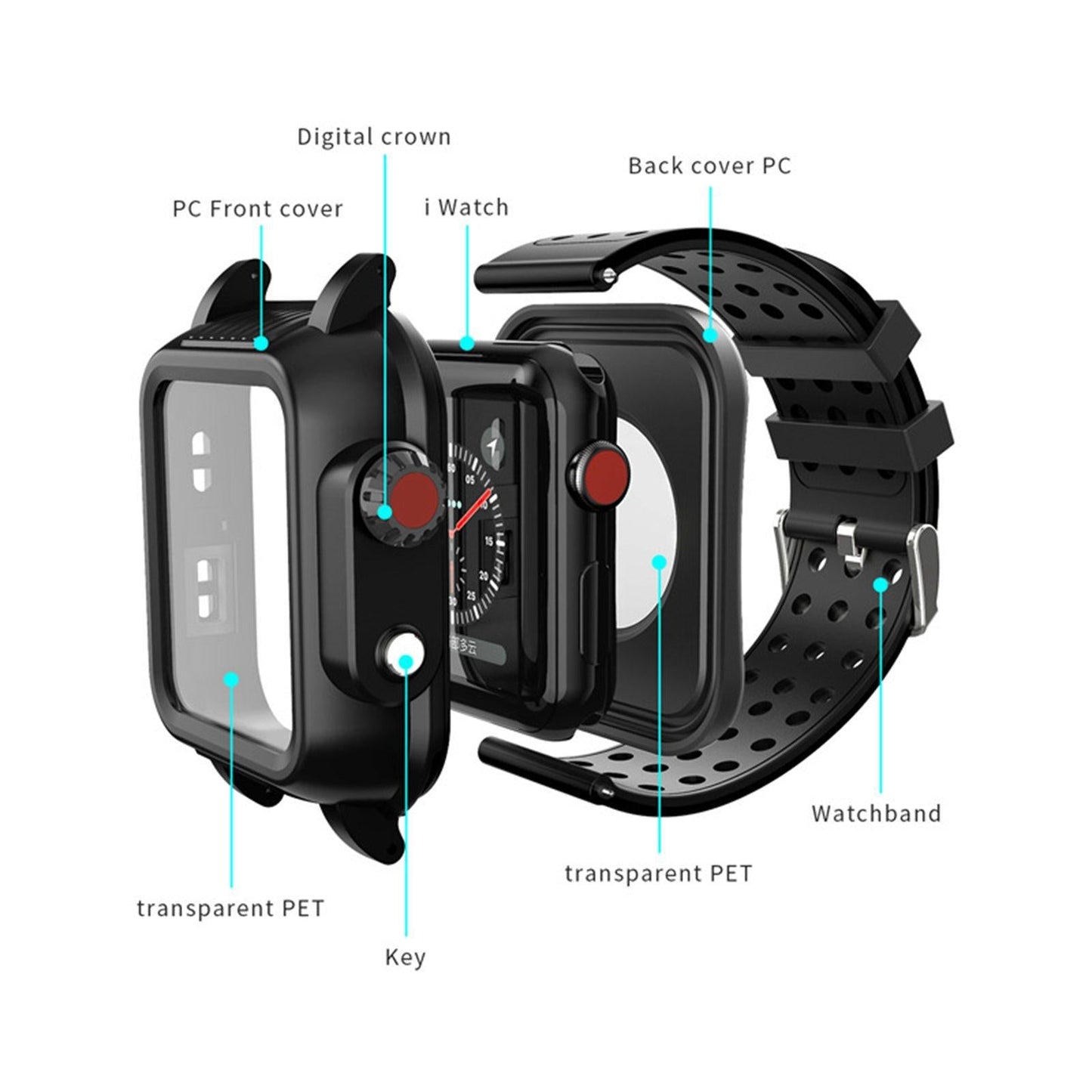 Rugged Protective Case Shockproof Durable for Apple Watch 3rd 4th Generation strap width 38mm