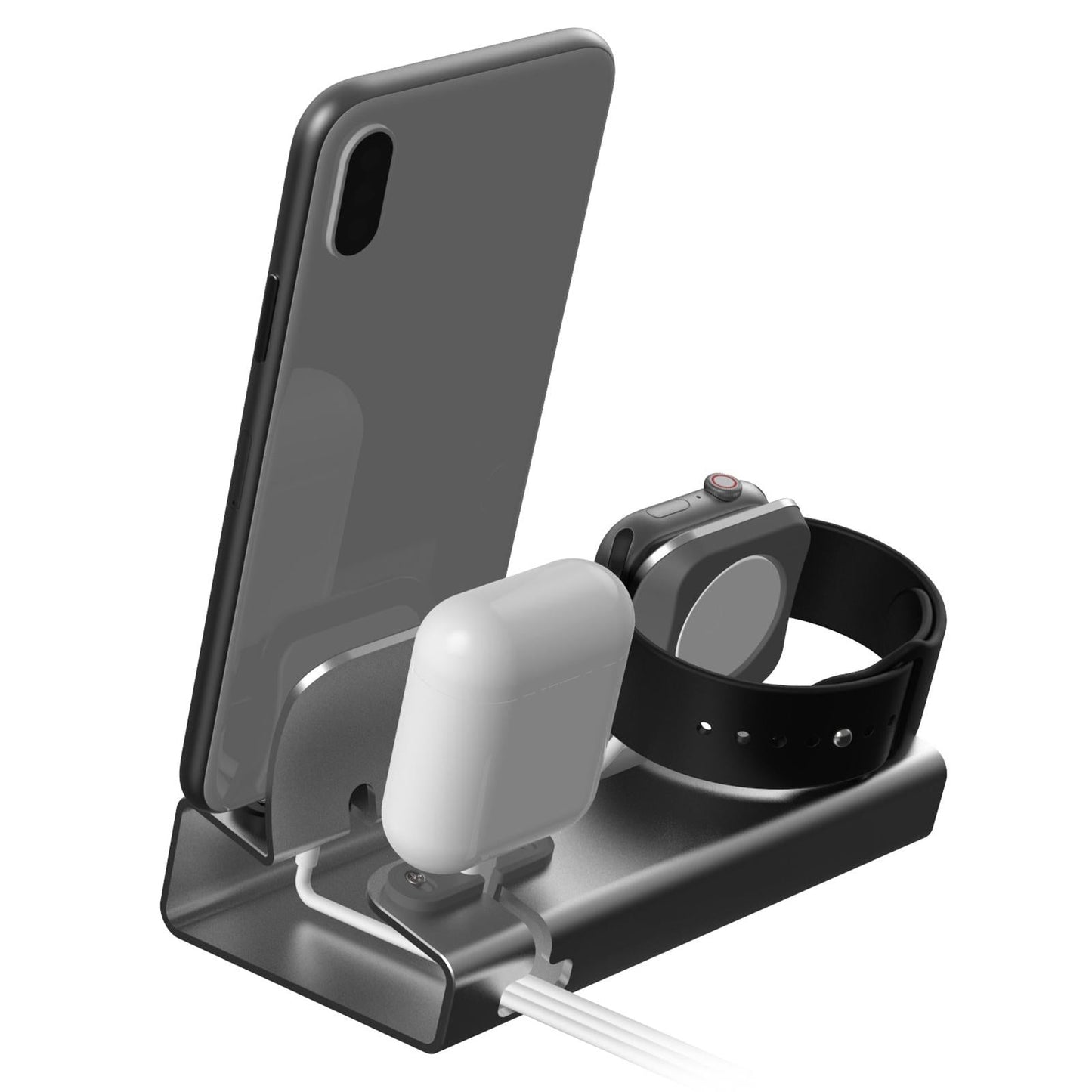 Chargering Station Dock One-Piece Molding 3in1 Shelf Holder for Home silver