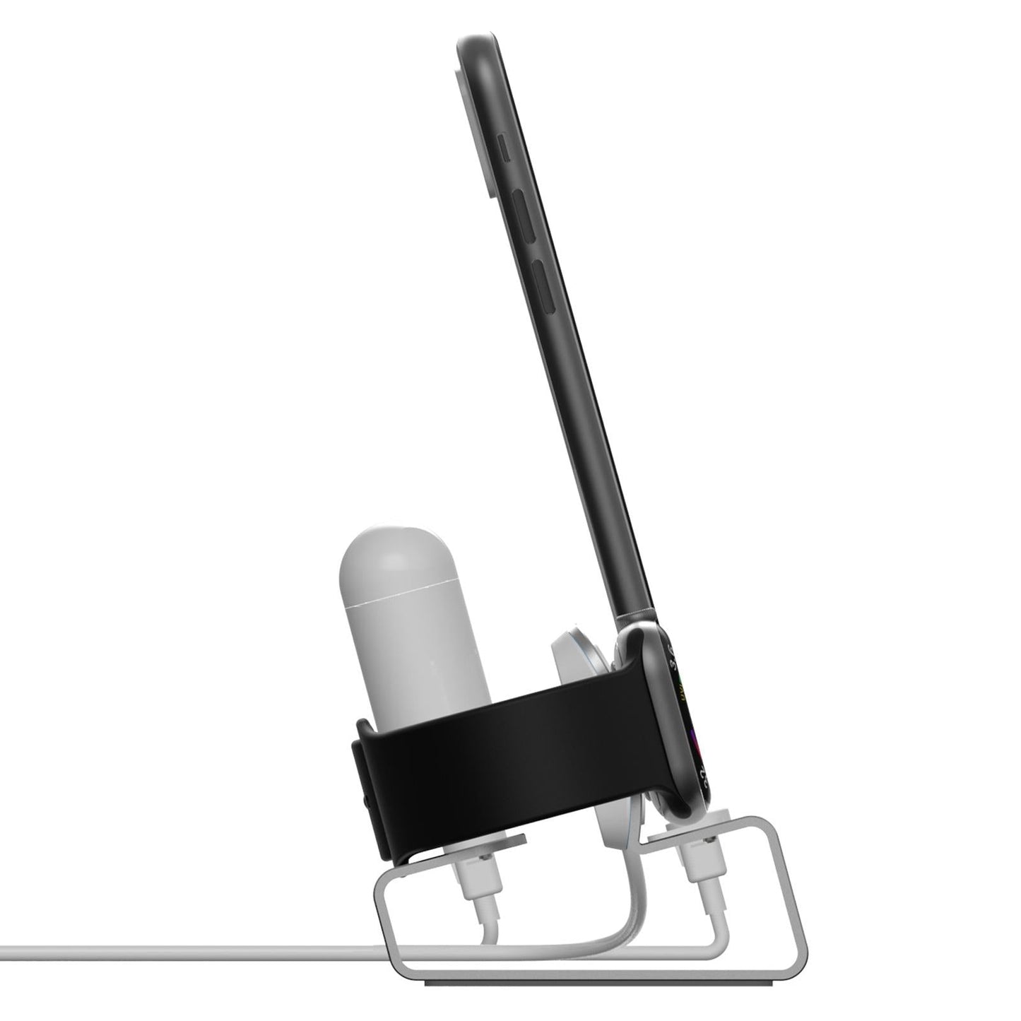 Chargering Station Dock One-Piece Molding 3in1 Shelf Holder for Home silver