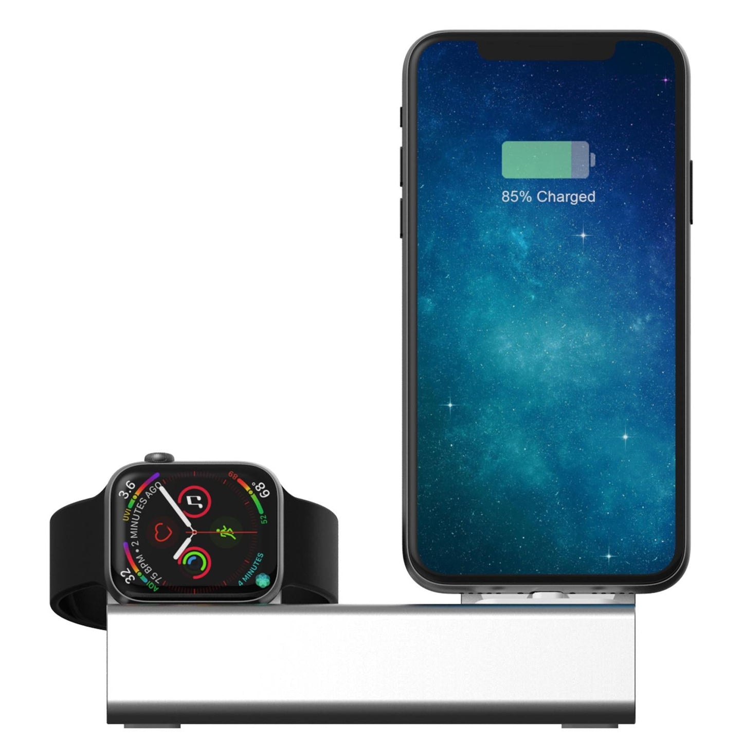 Chargering Station Dock One-Piece Molding 3in1 Shelf Holder for Home silver