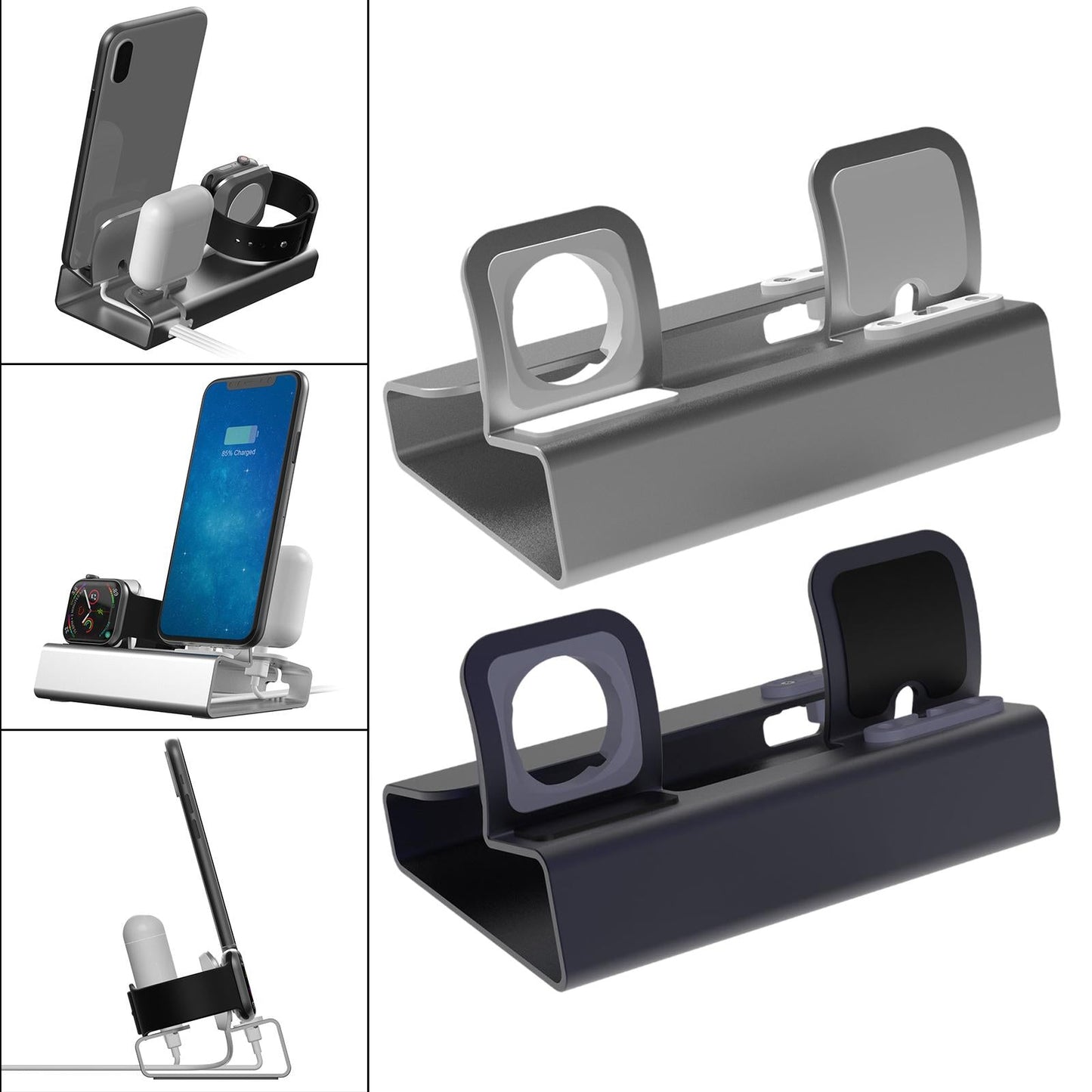 Chargering Station Dock One-Piece Molding 3in1 Shelf Holder for Home silver