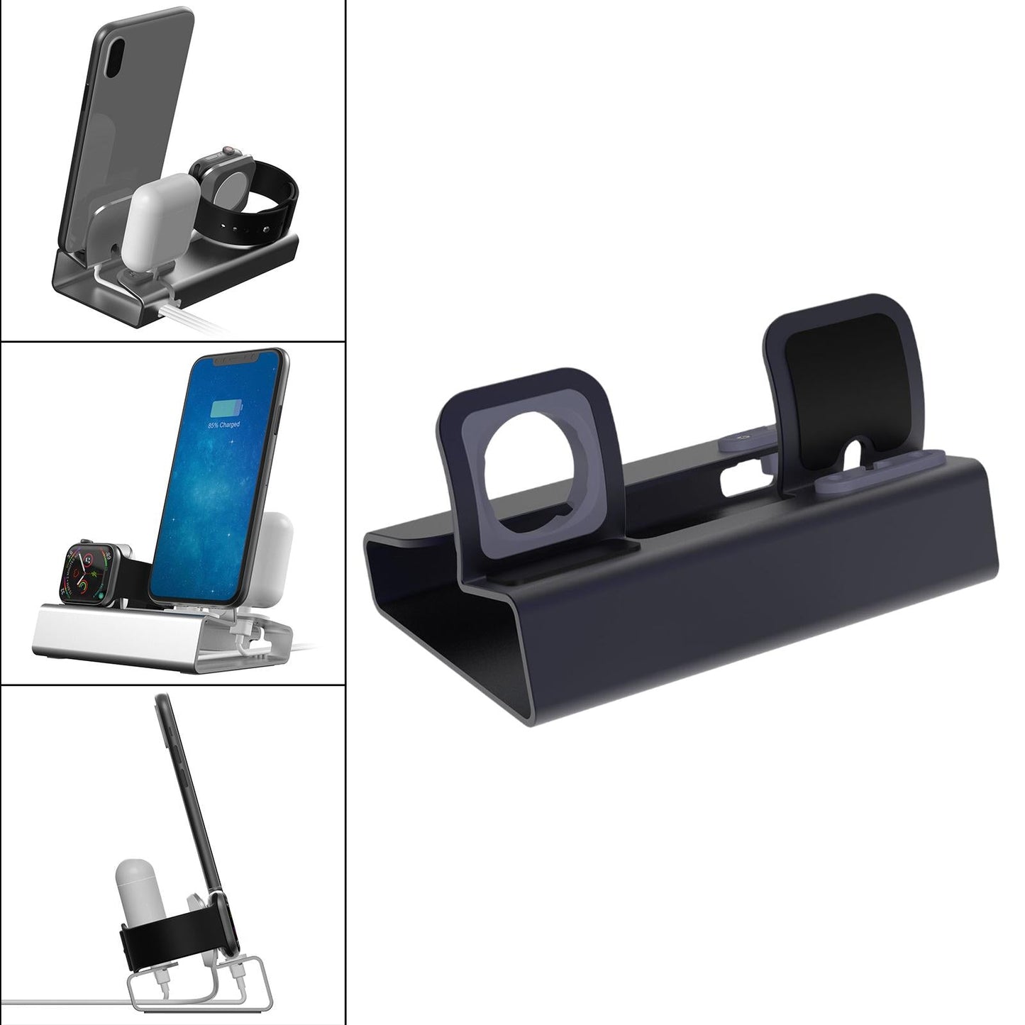 Chargering Station Dock One-Piece Molding 3in1 Shelf Holder for Home gray