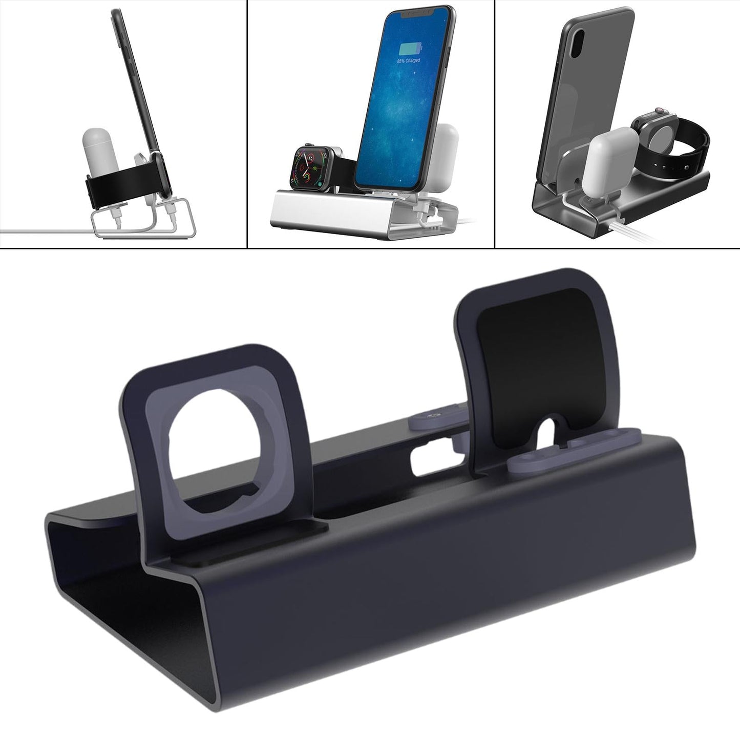 Chargering Station Dock One-Piece Molding 3in1 Shelf Holder for Home gray