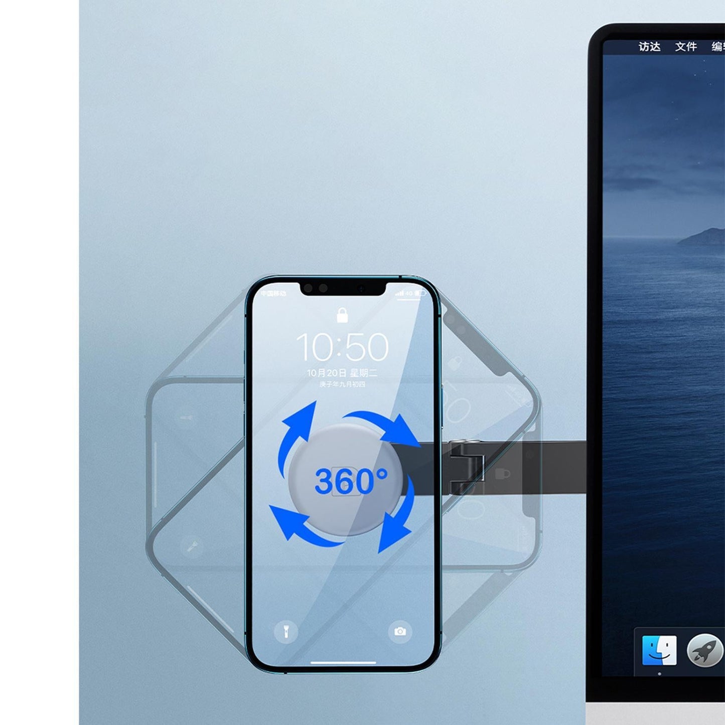 Magnetic Computer Phone Holder Adjustable Bracket for Monitor Tablets Black